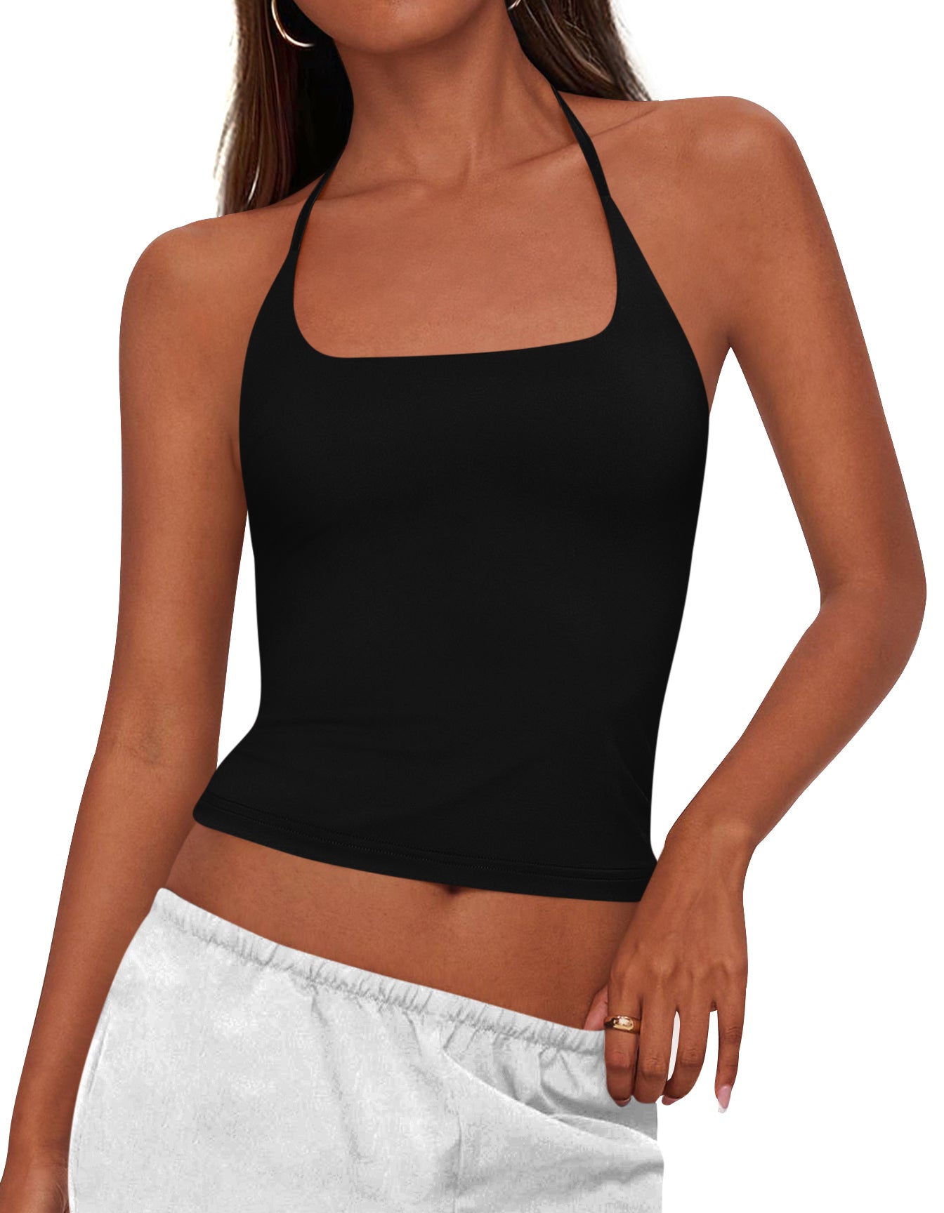 KIRUNDO Women's Halter Crop Tank Top Going Out Tops Y2k Trendy Camisole Workout Sleeveless Basic Shirt 2026 Summer Clothes
