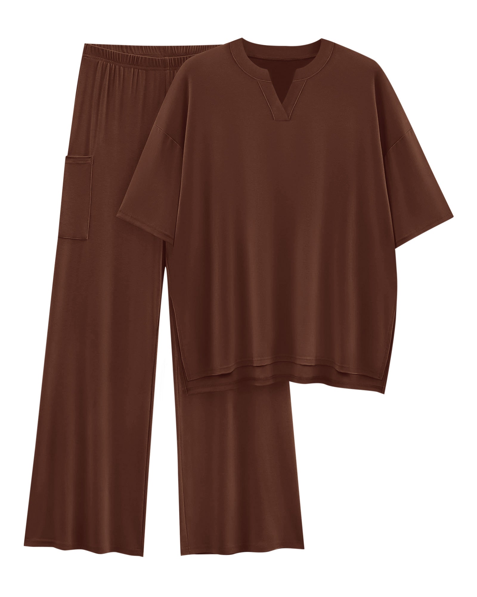 KIRUNDO Womens 2 Piece Matching Lounge Set Airport Travel Vacation Summer Outfits Oversized Short Sleeve Tops Wide Leg Pants