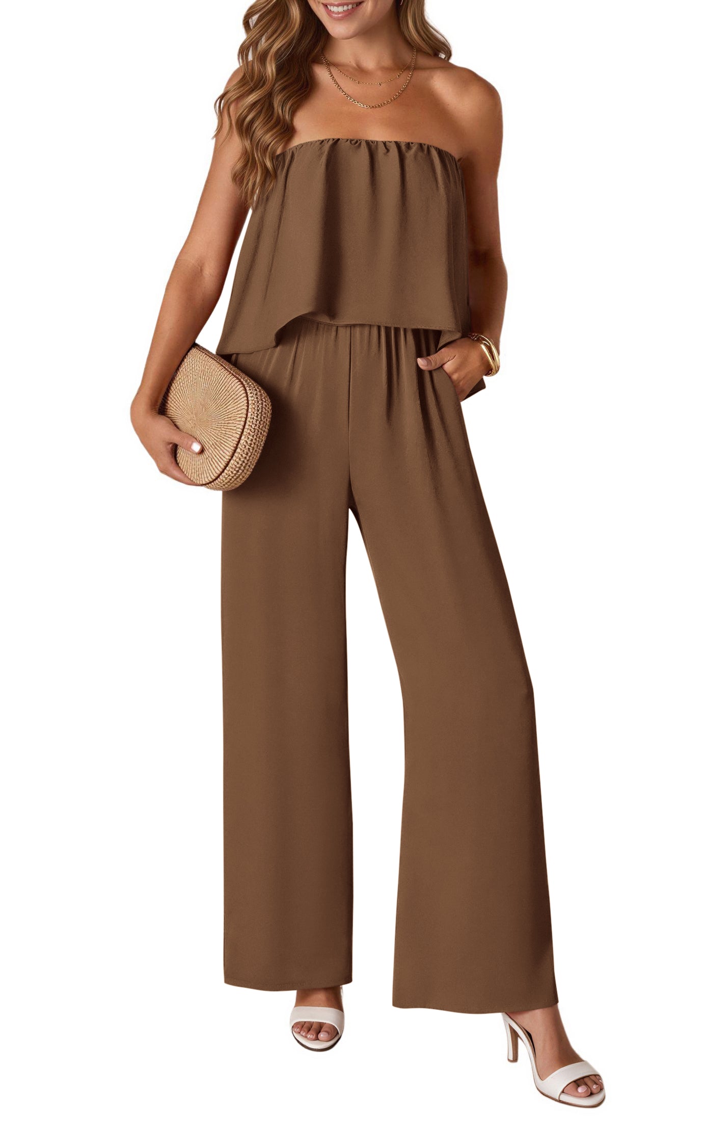 KIRUNDO Tube Jumpsuits For Women 2026 Dressy Casual Strapless Rompers Flowy Loose One Piece Summer Outfits Beach Vacation