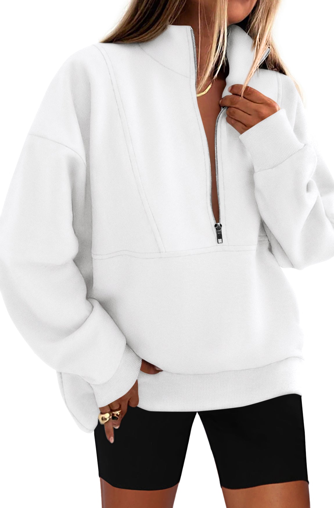 KIRUNDO Sweatshirt for Women 2025 Fall Half Zip Pullover Oversized Fleece Mock Neck Hoodies Fashion Outfits Winter Clothing