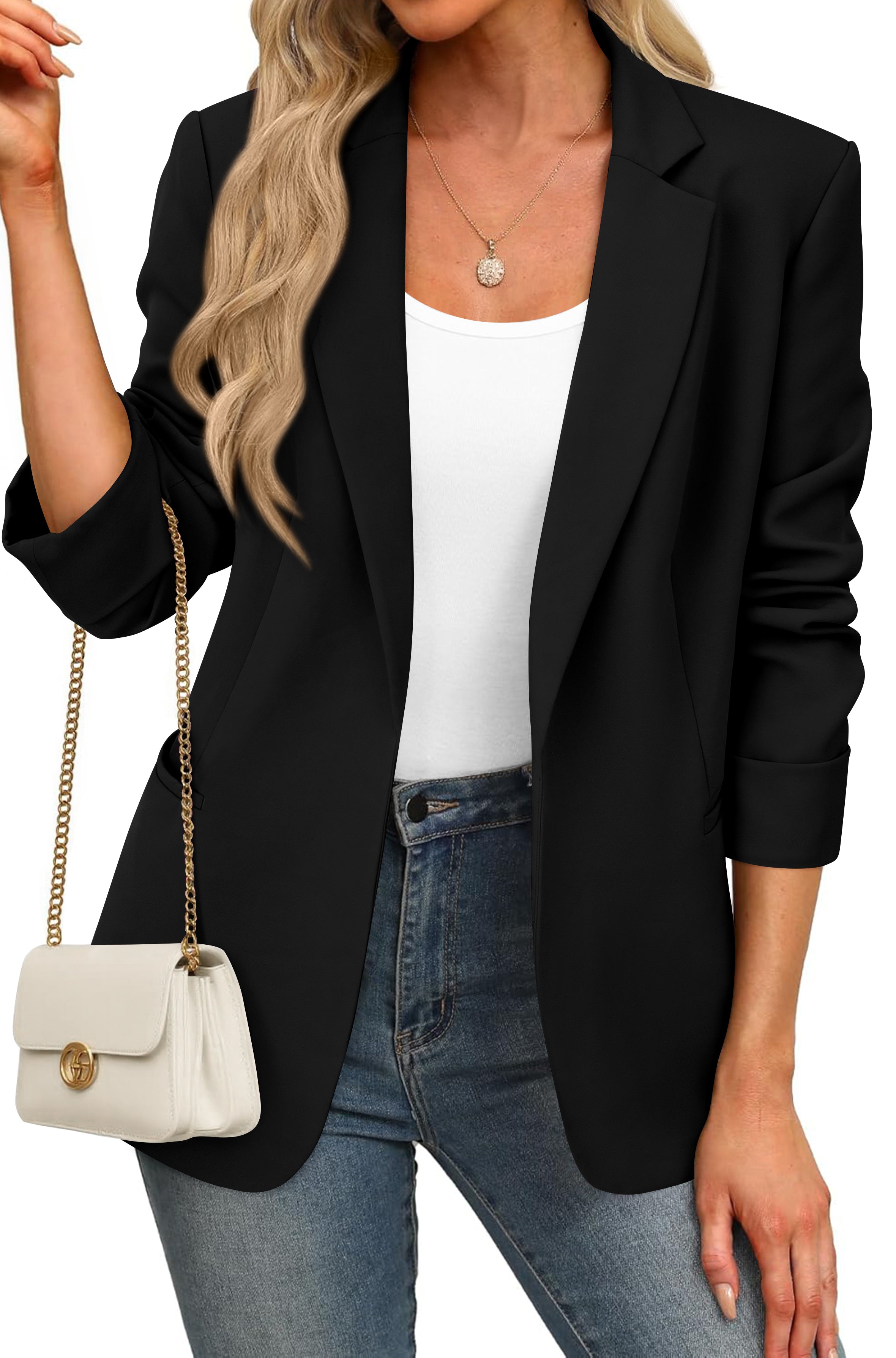 KIRUNDO Blazers for Women Business Casual Long Sleeve Open Front Lapel Suit Jackets Office Work Blazer Pockets Fall Clothes