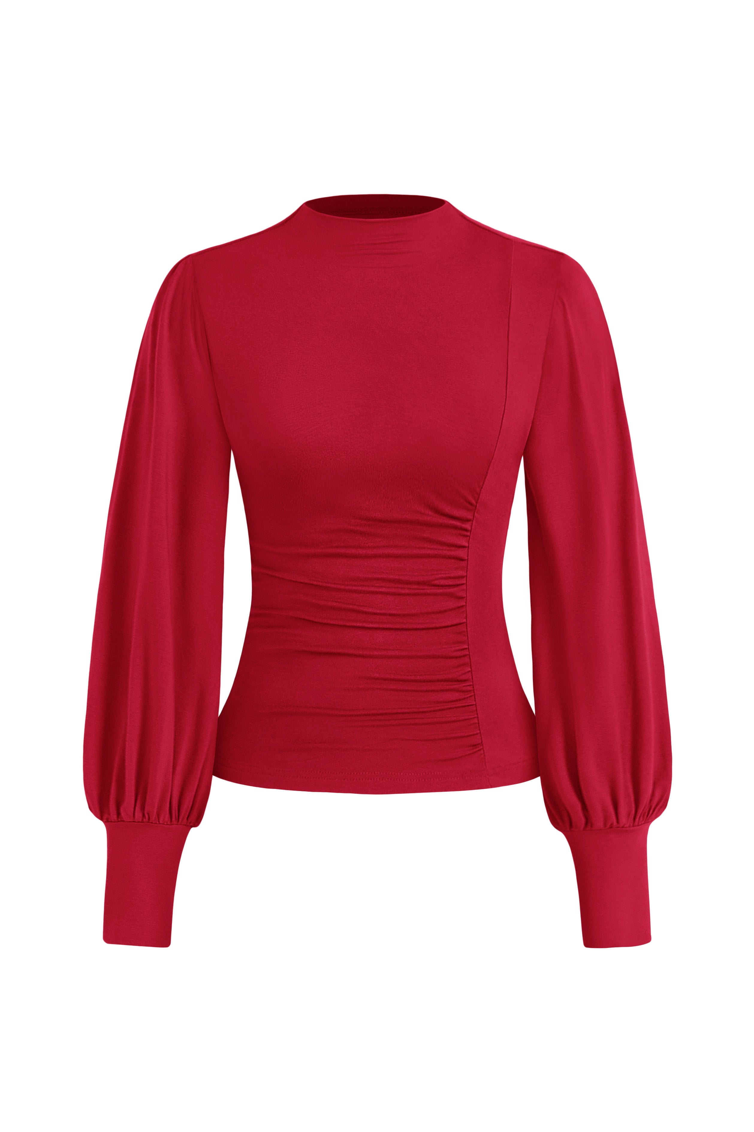 KIRUNDO Blouses for Women Dressy Casual Puff Long Sleeve Shirts Fitted Mock Neck Ruched Trendy Tops 2025 Early Fall Fashion