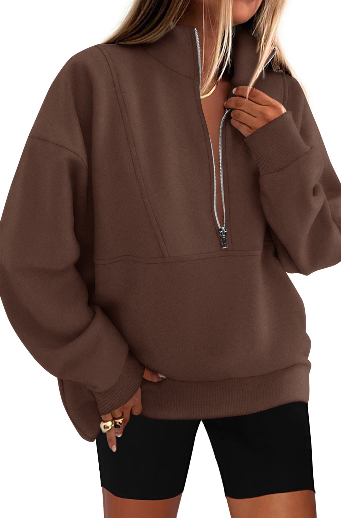 KIRUNDO Sweatshirt for Women 2025 Fall Half Zip Pullover Oversized Fleece Mock Neck Hoodies Fashion Outfits Winter Clothing