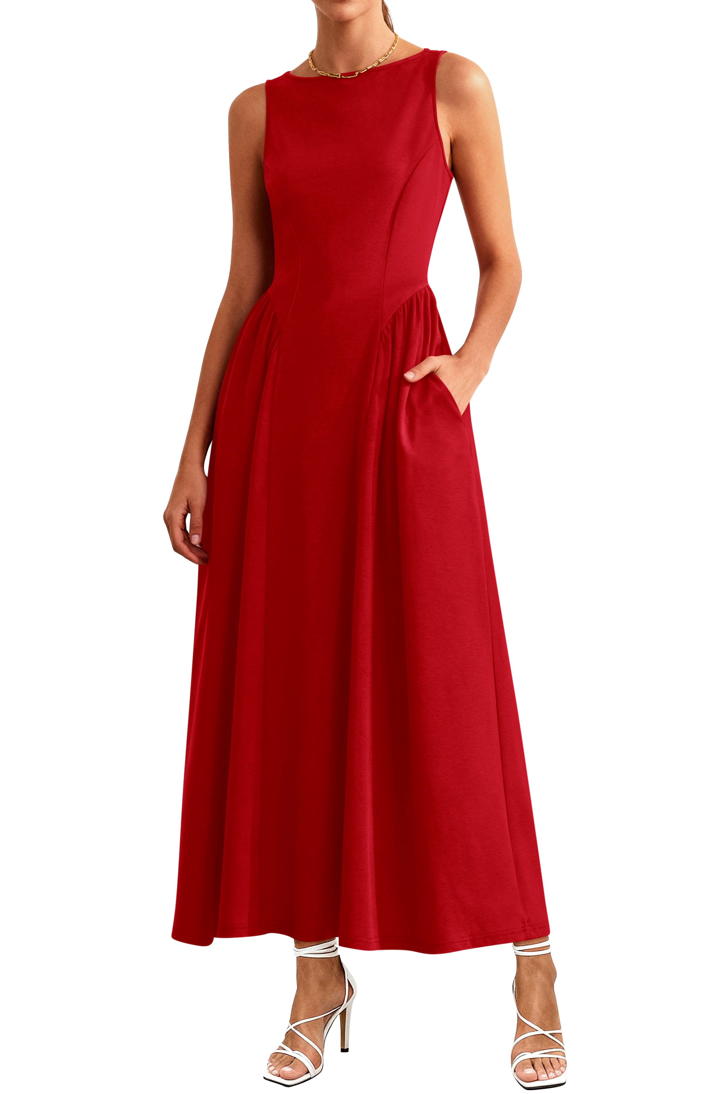 KIRUNDO Summer Dresses for Women 2026 Elegant Classy Wedding Guest Semi Formal Sleeveless Boat Neck Flowy A line Maxi Dress