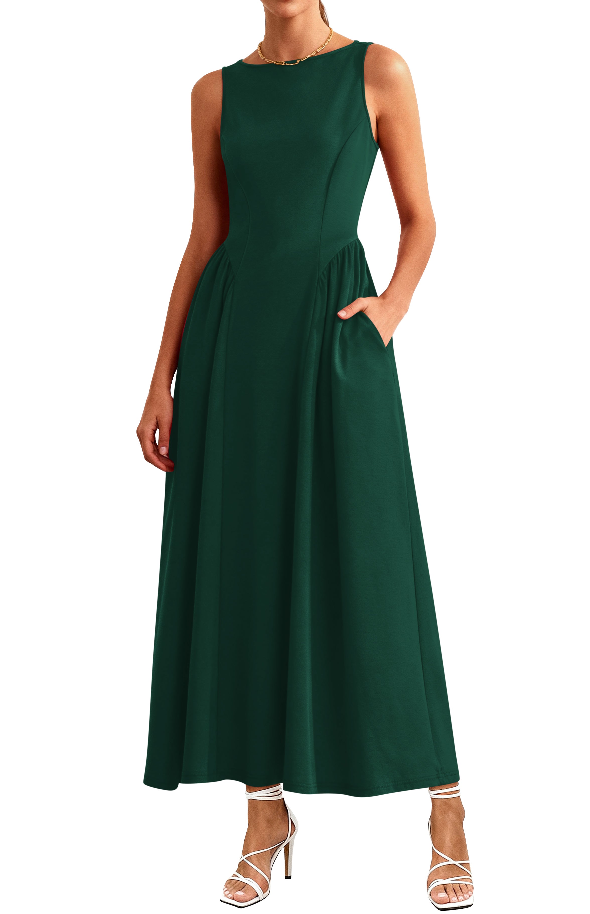 KIRUNDO Summer Dresses for Women 2026 Elegant Classy Wedding Guest Semi Formal Sleeveless Boat Neck Flowy A line Maxi Dress