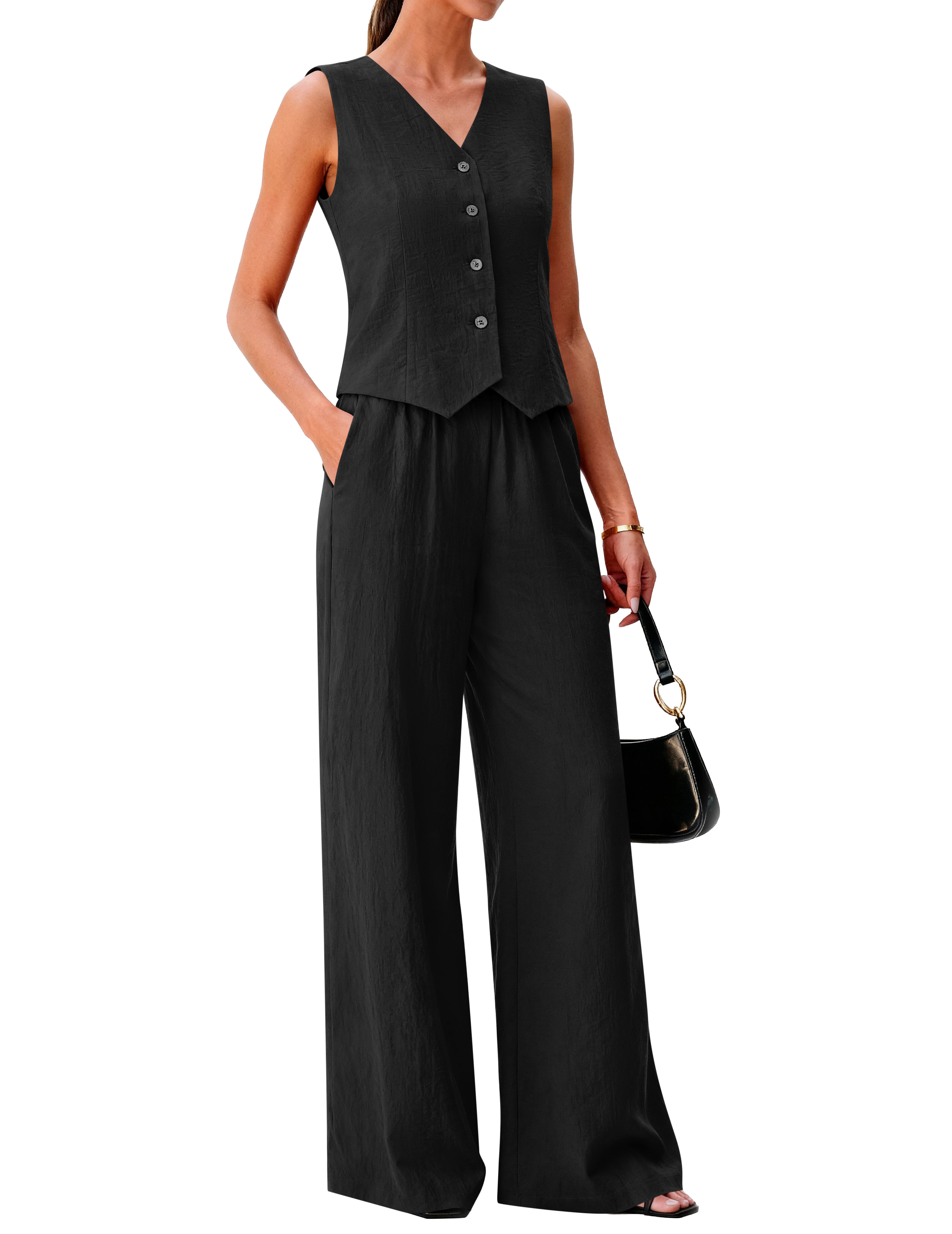KIRUNDO Vest Tops Pant Suits for Women Dressy Business Casual 2 Piece Sets Summer Crop Blazer Wide Leg Pants Work Outfits