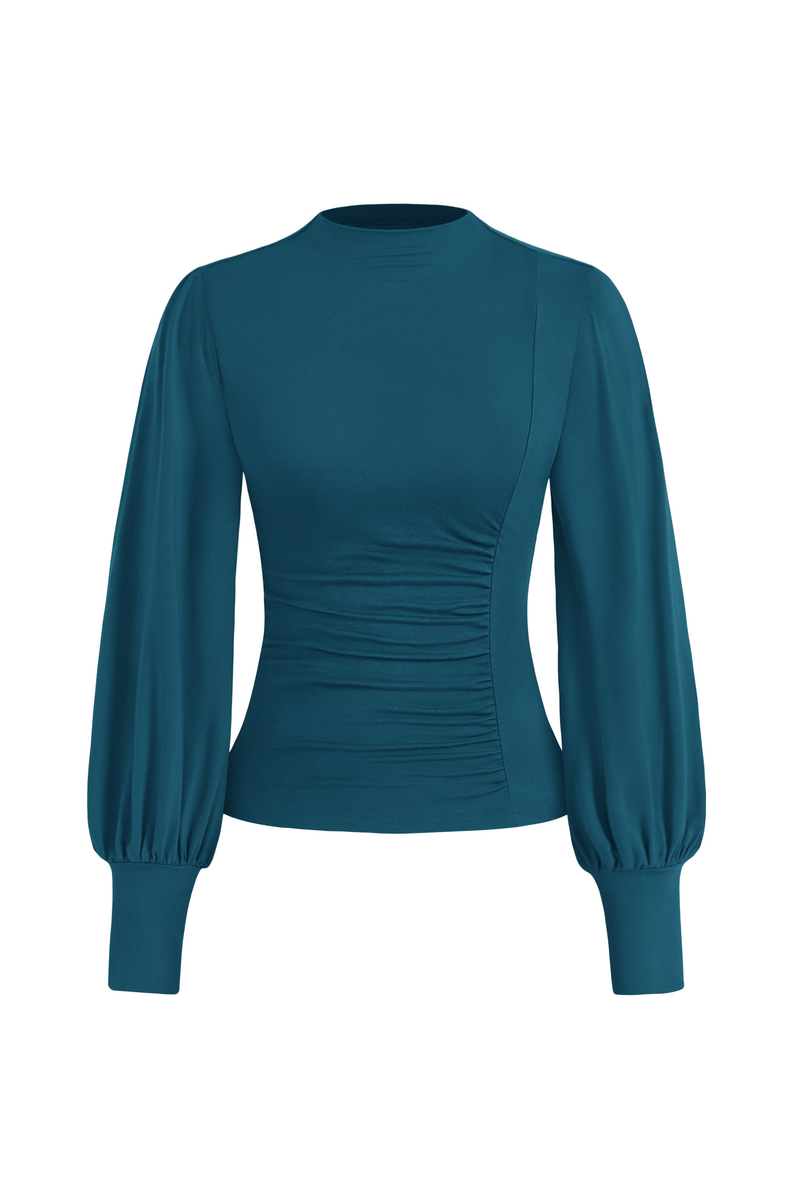 KIRUNDO Blouses for Women Dressy Casual Puff Long Sleeve Shirts Fitted Mock Neck Ruched Trendy Tops 2025 Early Fall Fashion