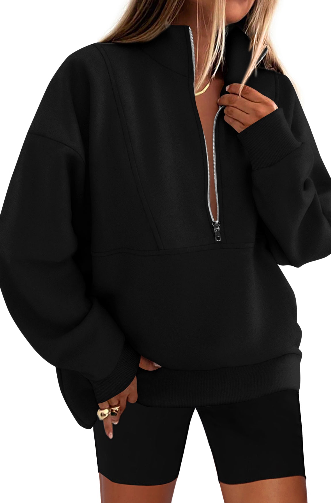 KIRUNDO Sweatshirt for Women 2025 Fall Half Zip Pullover Oversized Fleece Mock Neck Hoodies Fashion Outfits Winter Clothing