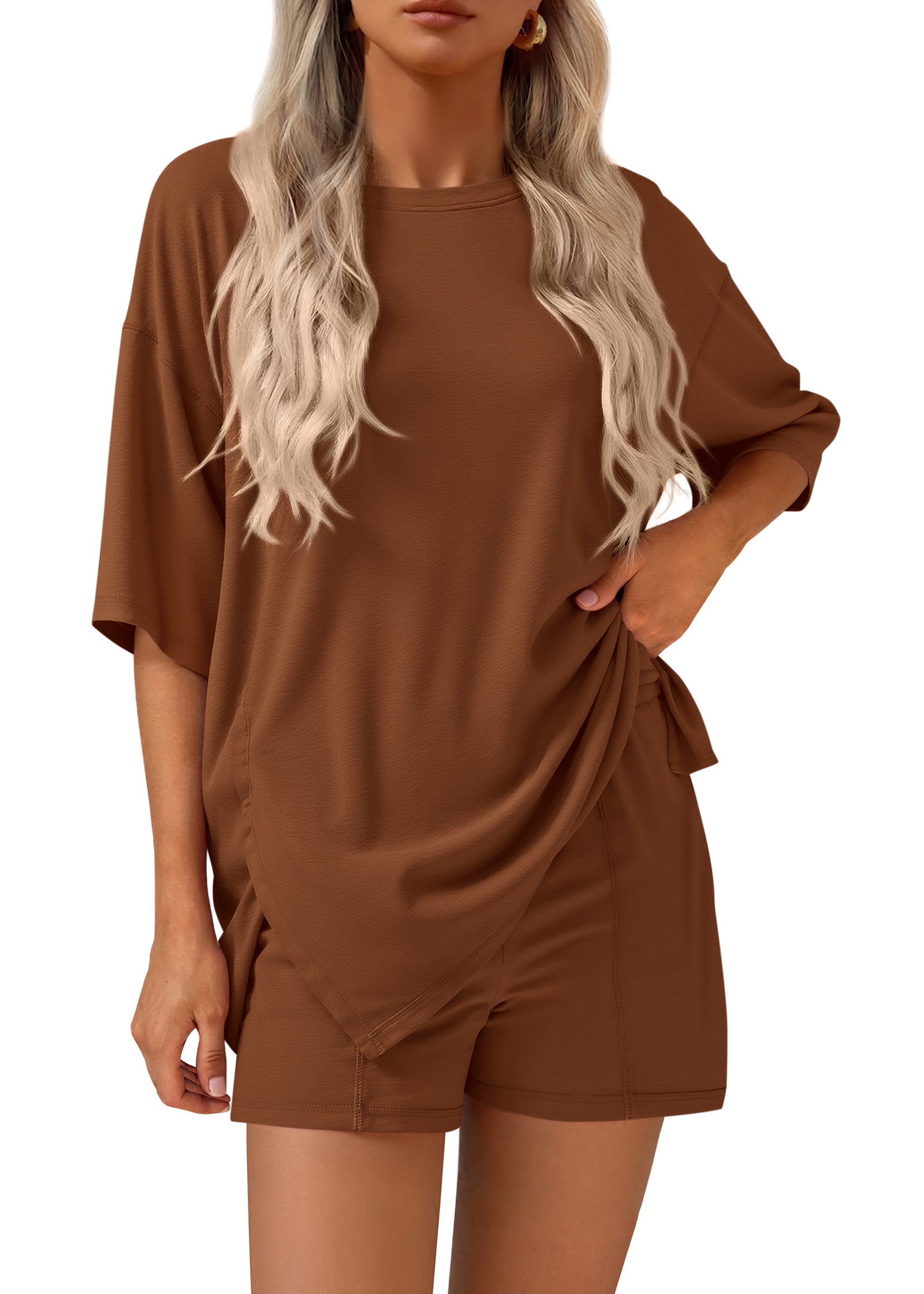 KIRUNDO Lounge Set for Women 2 Piece Outfits Summer Casual Oversized Shirts Shorts Matching Airport Travel Outfits Maternity