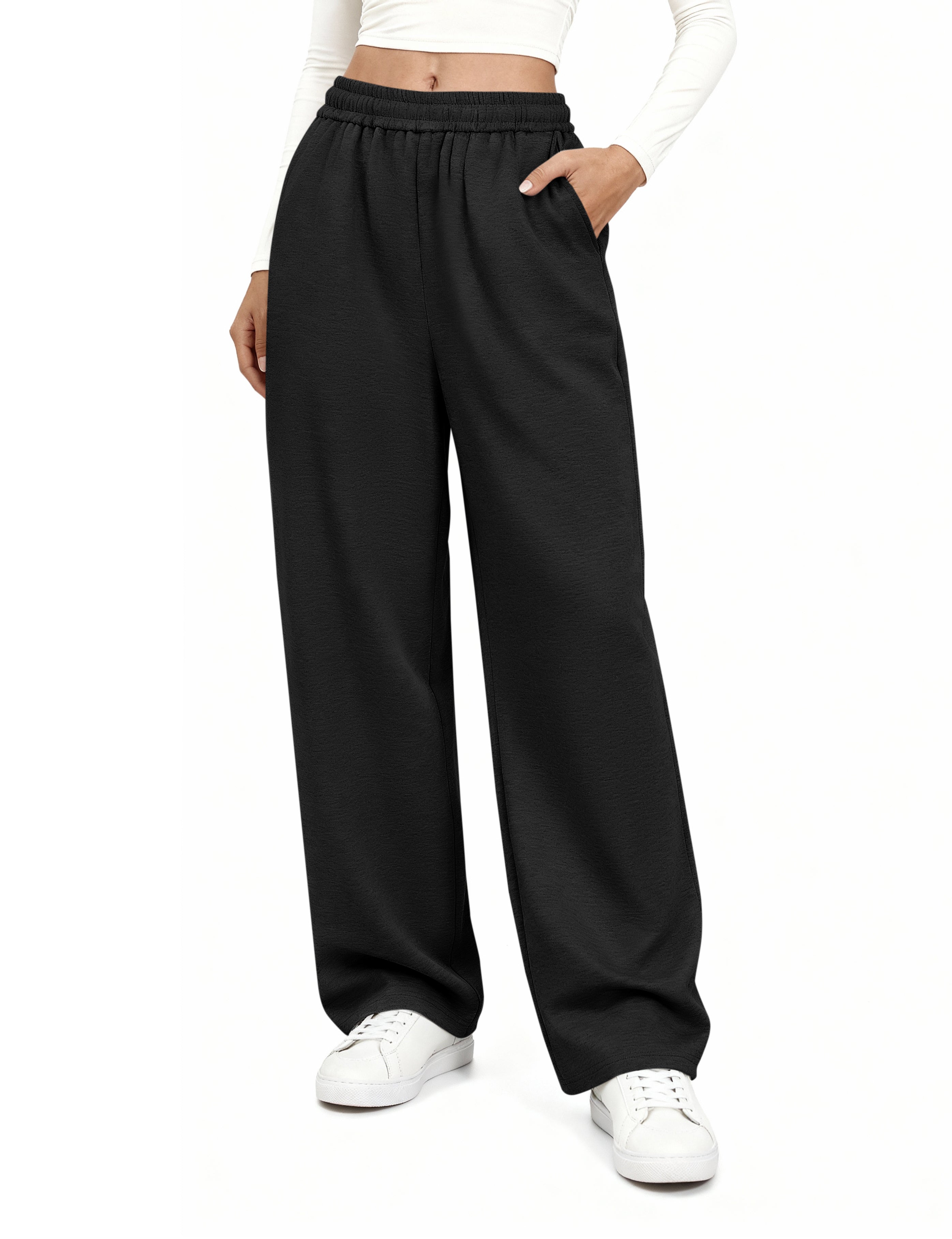 KIRUNDO Sweatpants Women 2025 Fall Baggy Wide Leg Lounge Pants Casual Elastic High Waisted Workout Joggers with Pockets