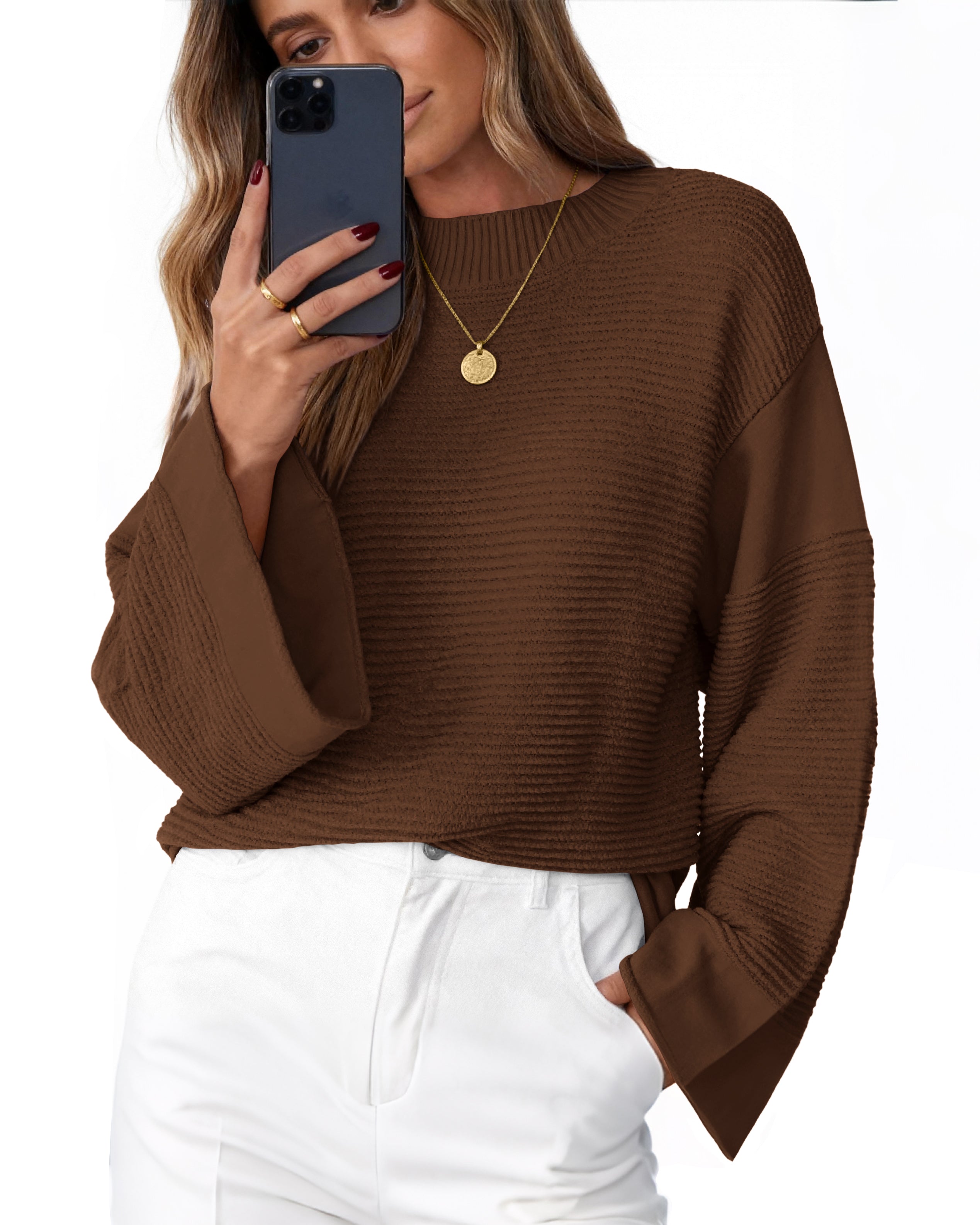 KIRUNDO Oversized Sweaters for Women Ribbed Knit Chunky Long Sleeve Tunic Sweater Pullover Tops Fall Winter Clothing