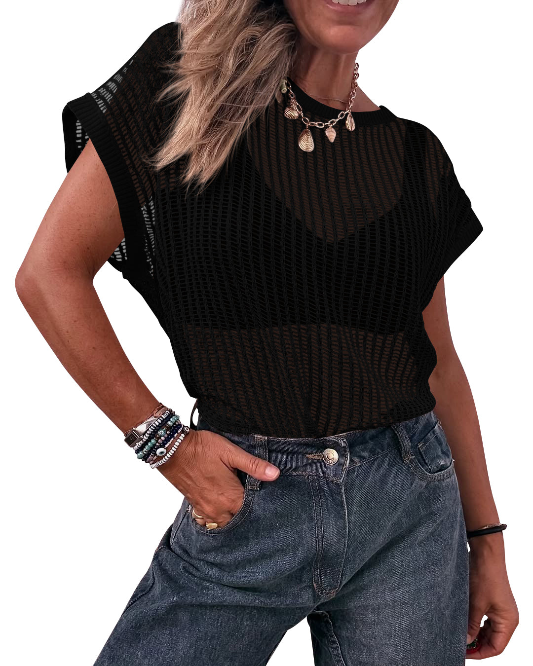 KIRUNDO Beach Cover Ups for Women 2026 Summer Crochet Mesh Swim Bathing Suit Cover Up Tops Cruise Resort Vacation Outfits