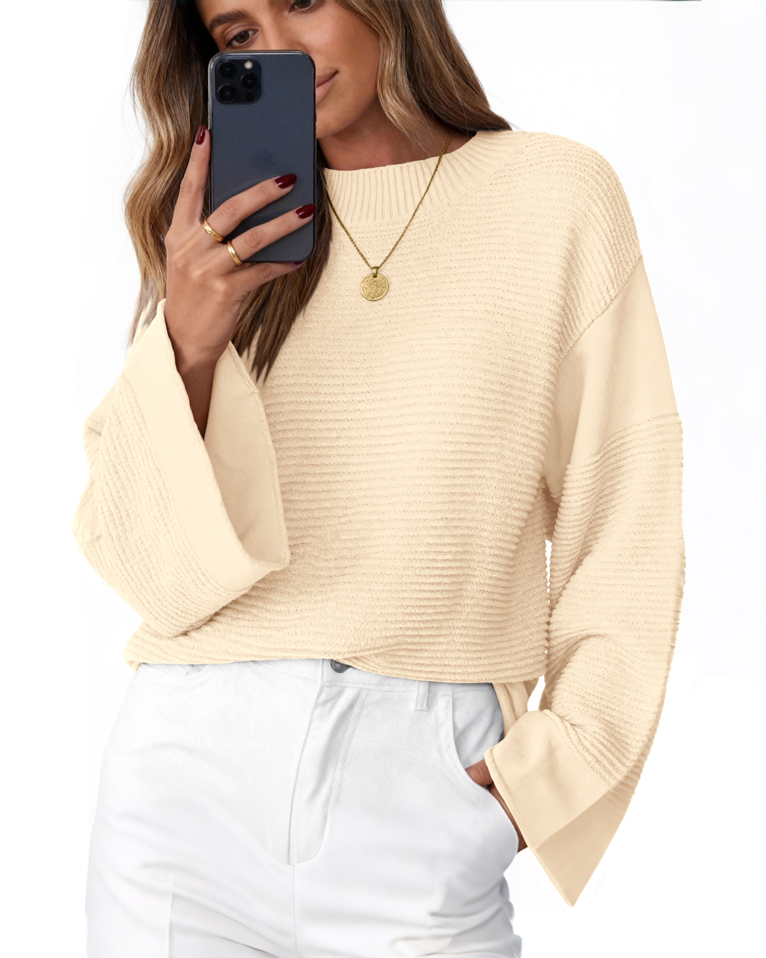 KIRUNDO Oversized Sweaters for Women Ribbed Knit Chunky Long Sleeve Tunic Sweater Pullover Tops Fall Winter Clothing