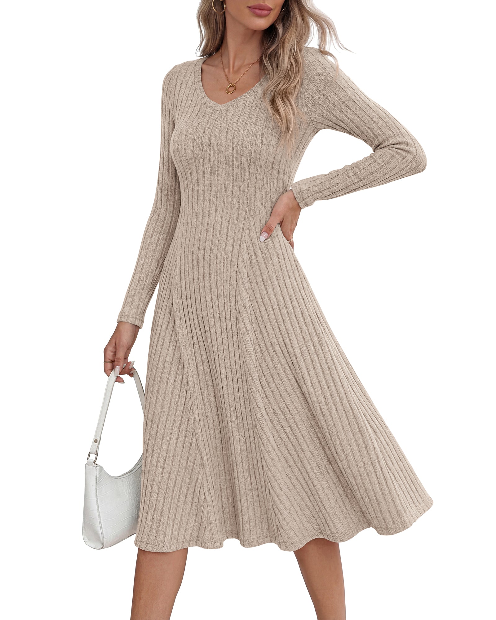 KIRUNDO Women's Fall Long Sleeve Ribbed Knit Sweater Dress