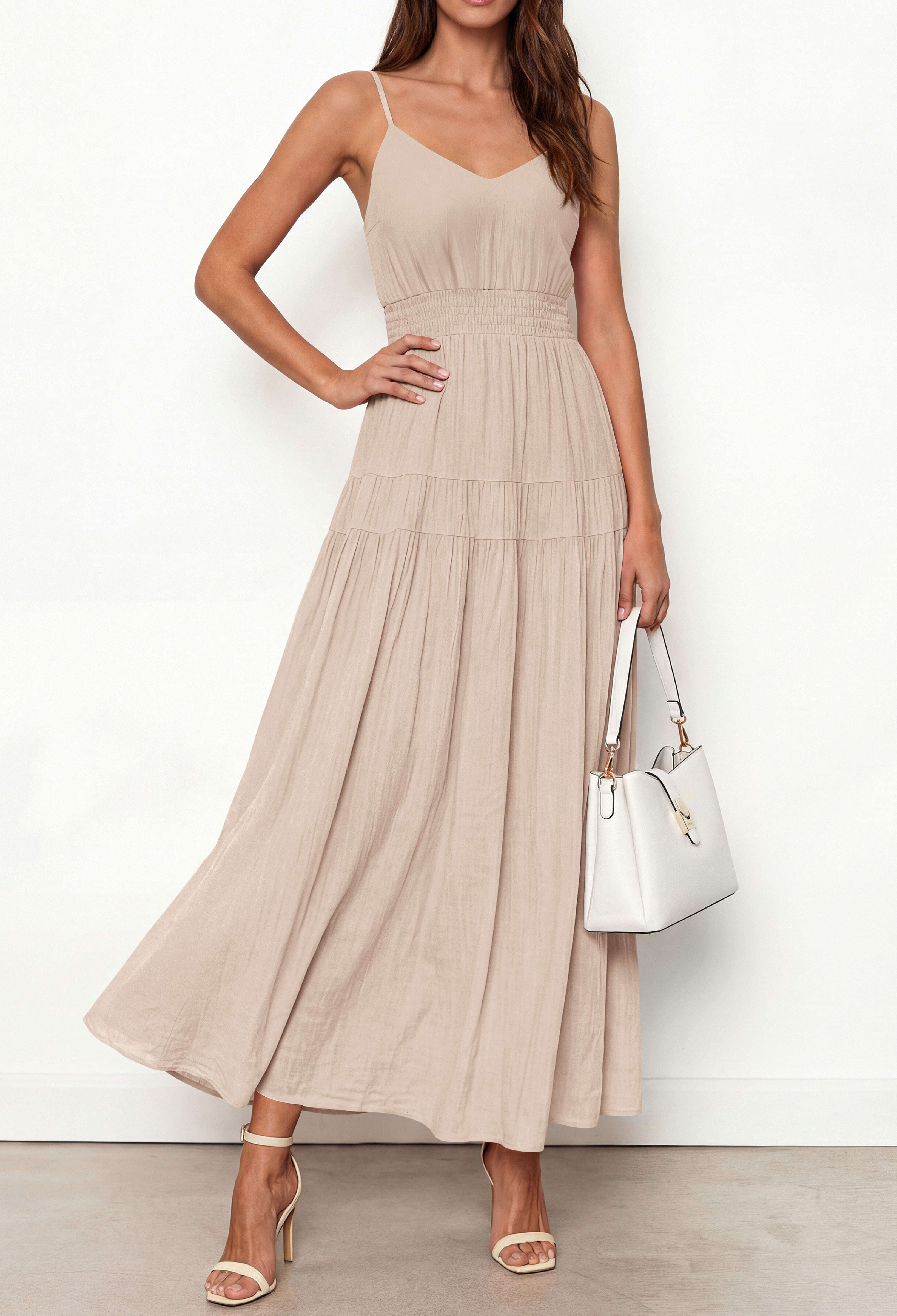 KIRUNDO Summer Dresses for Women Spaghetti Strap Sleeveless High Waist Flowy Boho Maxi Dress Beach Vacation Long Sundress