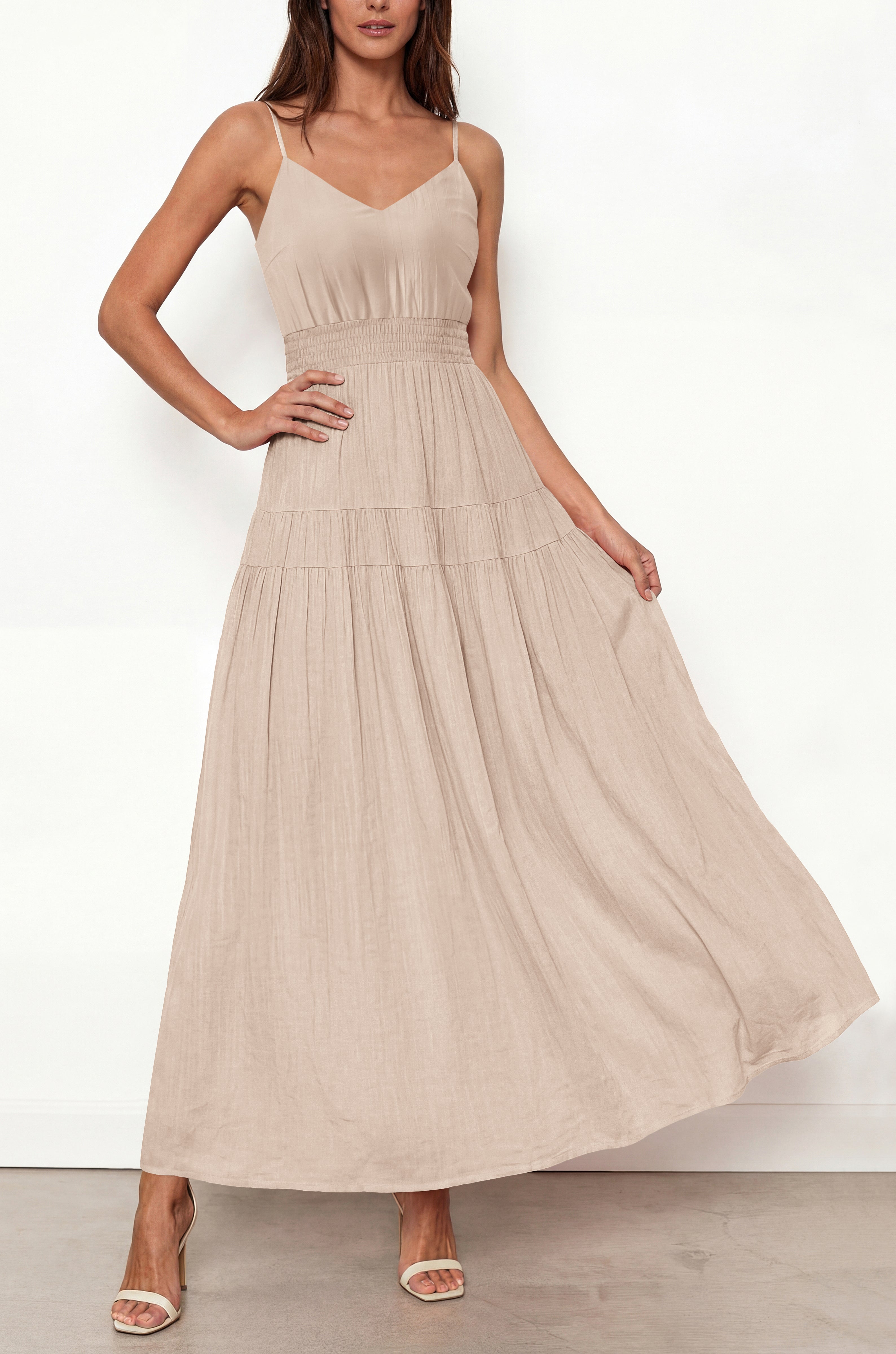 KIRUNDO Summer Dresses for Women Spaghetti Strap Sleeveless High Waist Flowy Boho Maxi Dress Beach Vacation Long Sundress