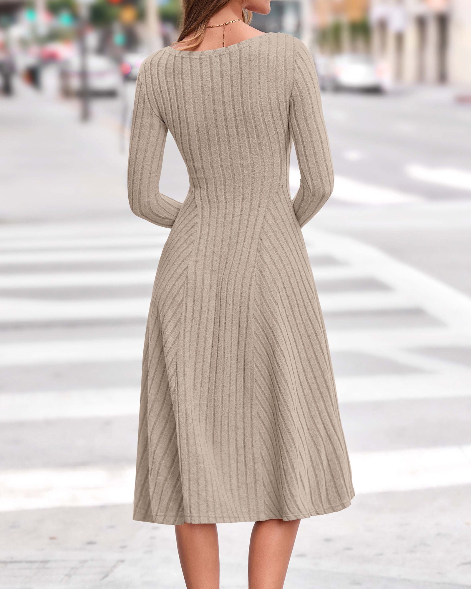 KIRUNDO Women's Fall Long Sleeve Ribbed Knit Sweater Dress