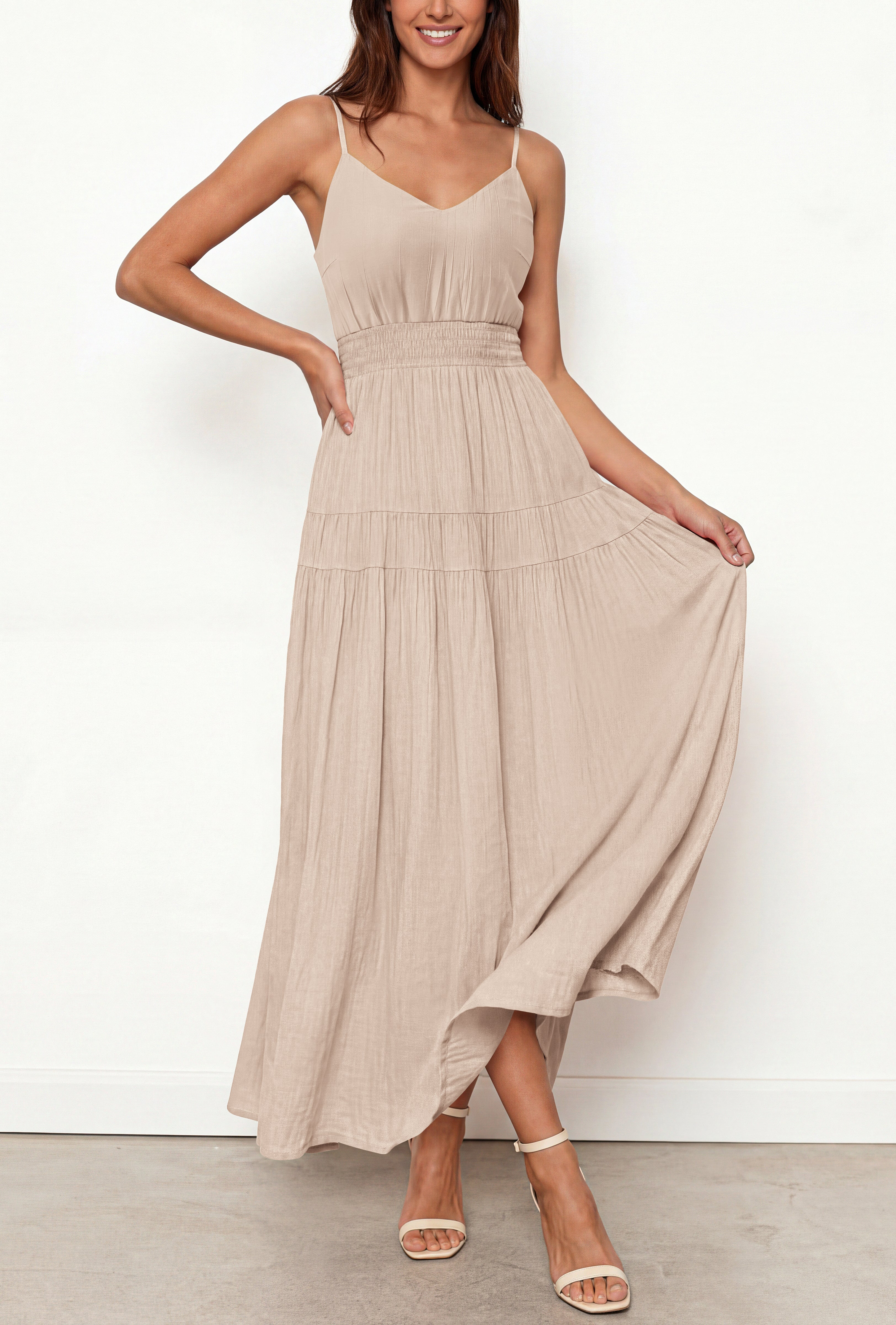 KIRUNDO Summer Dresses for Women Spaghetti Strap Sleeveless High Waist Flowy Boho Maxi Dress Beach Vacation Long Sundress