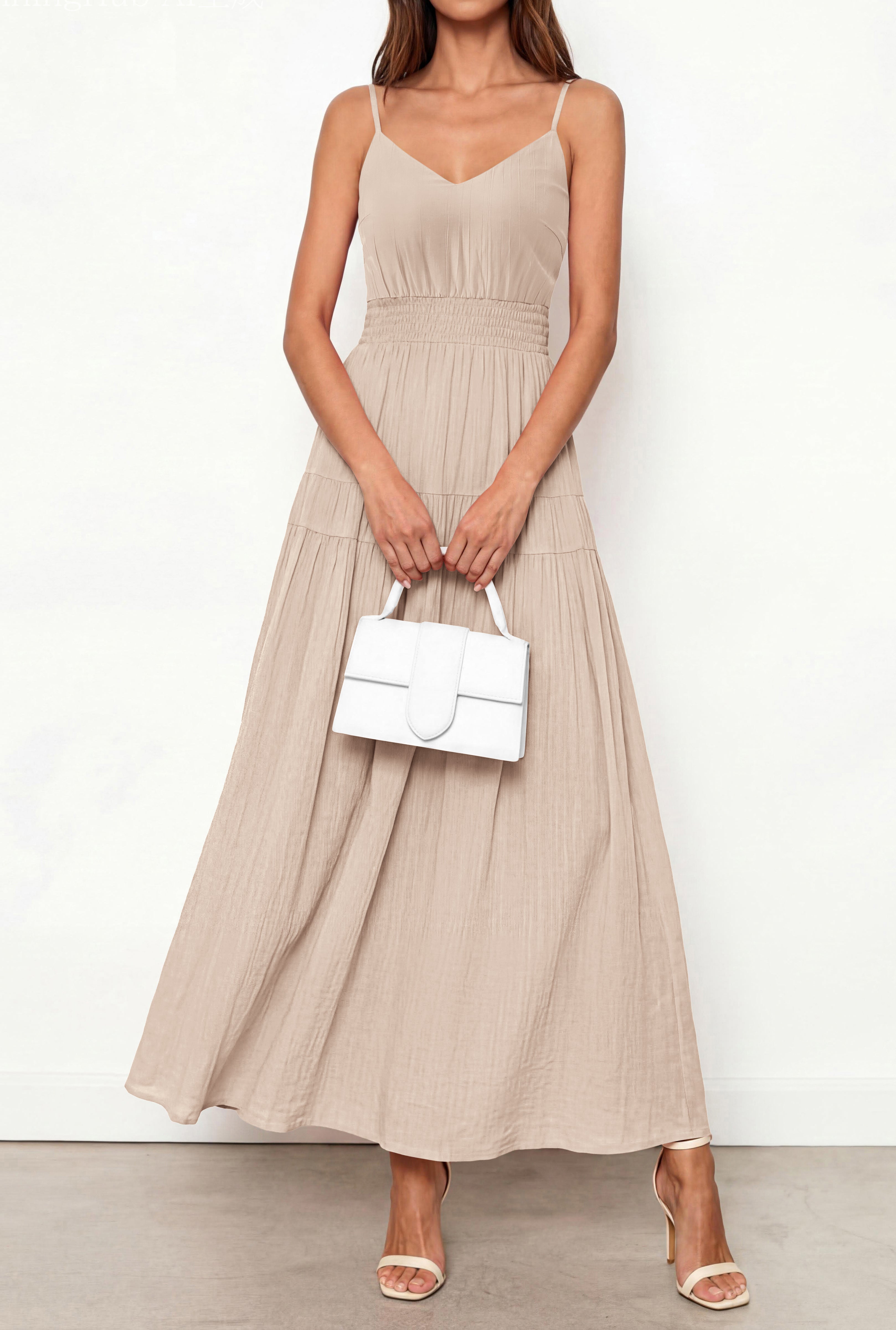 KIRUNDO Summer Dresses for Women Spaghetti Strap Sleeveless High Waist Flowy Boho Maxi Dress Beach Vacation Long Sundress