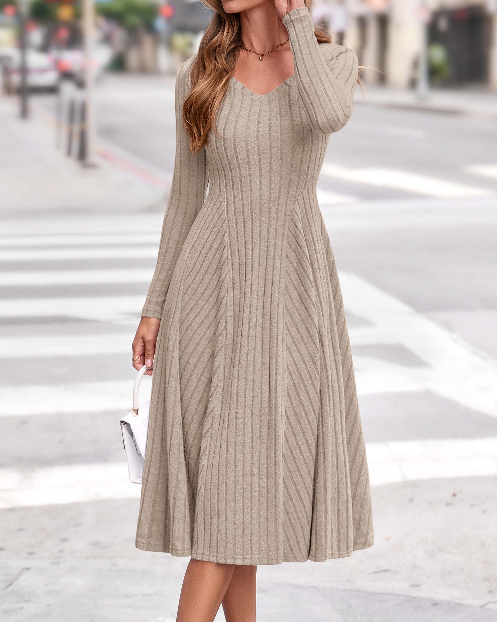 KIRUNDO Women's Fall Long Sleeve Ribbed Knit Sweater Dress