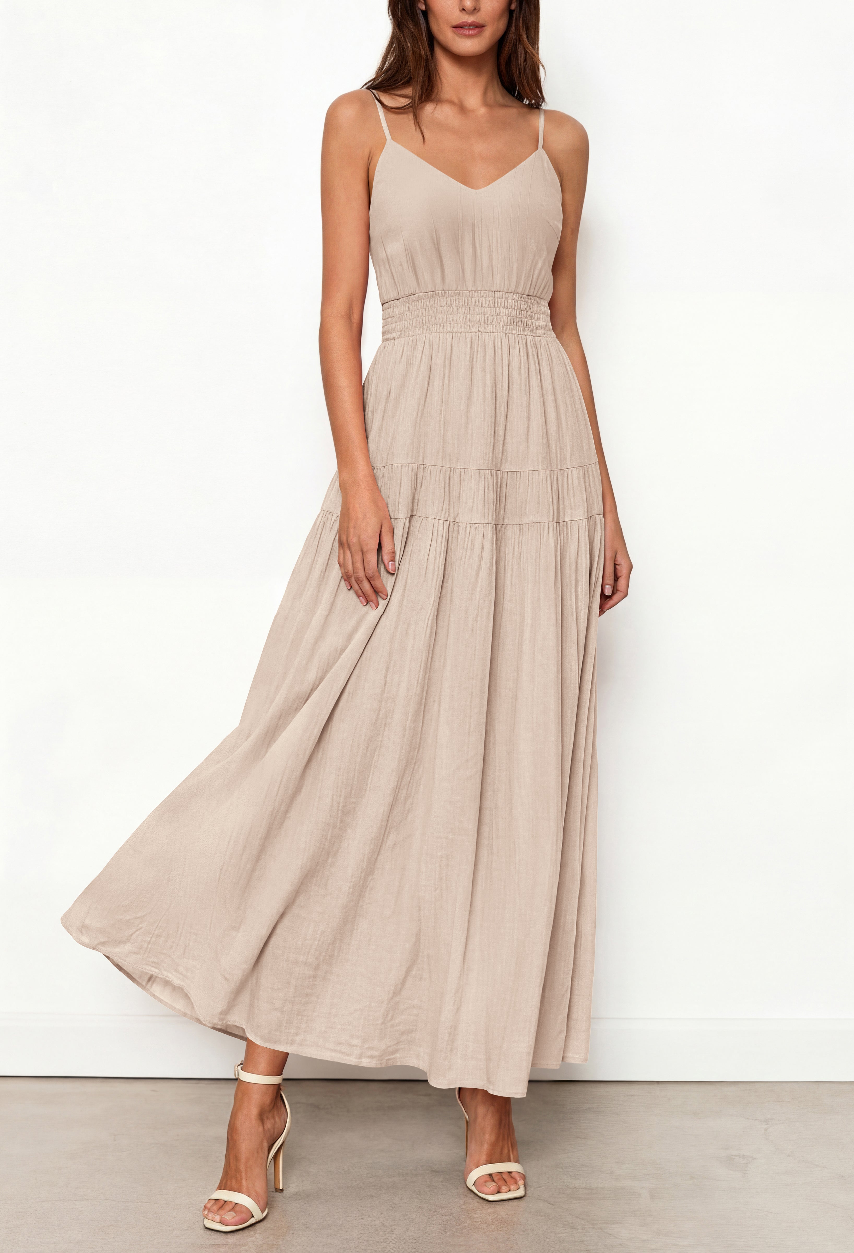 KIRUNDO Summer Dresses for Women Spaghetti Strap Sleeveless High Waist Flowy Boho Maxi Dress Beach Vacation Long Sundress