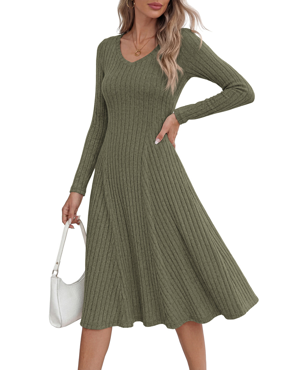 KIRUNDO Women's Fall Long Sleeve Ribbed Knit Sweater Dress