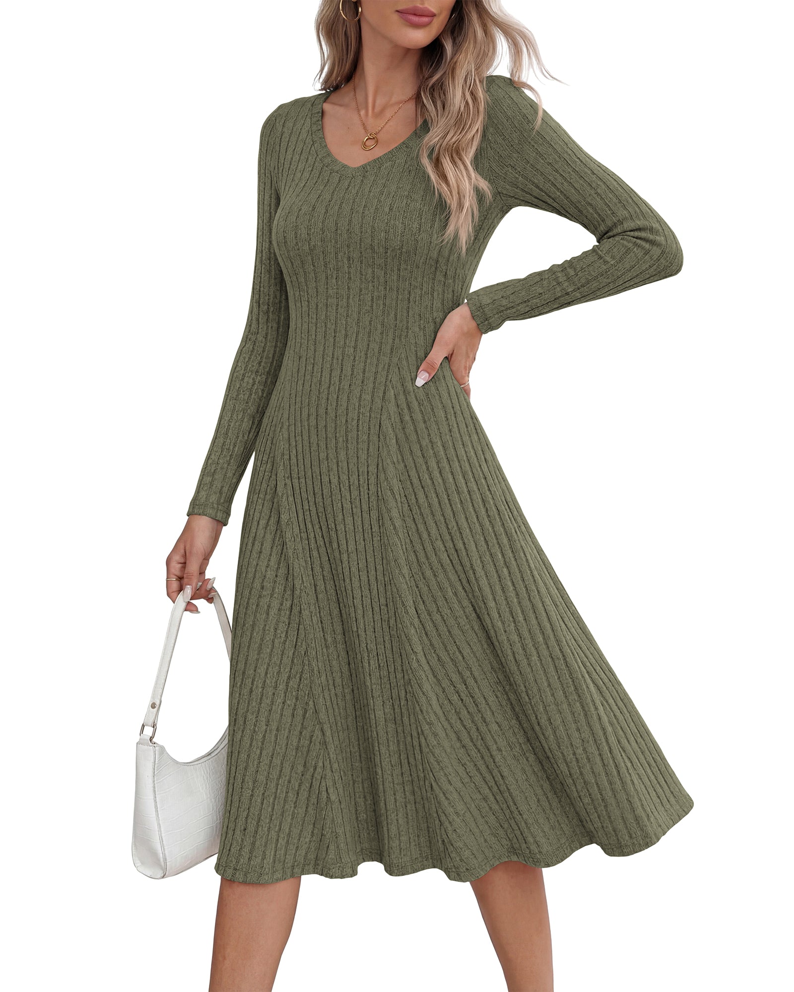 KIRUNDO Women's Fall Long Sleeve Ribbed Knit Sweater Dress