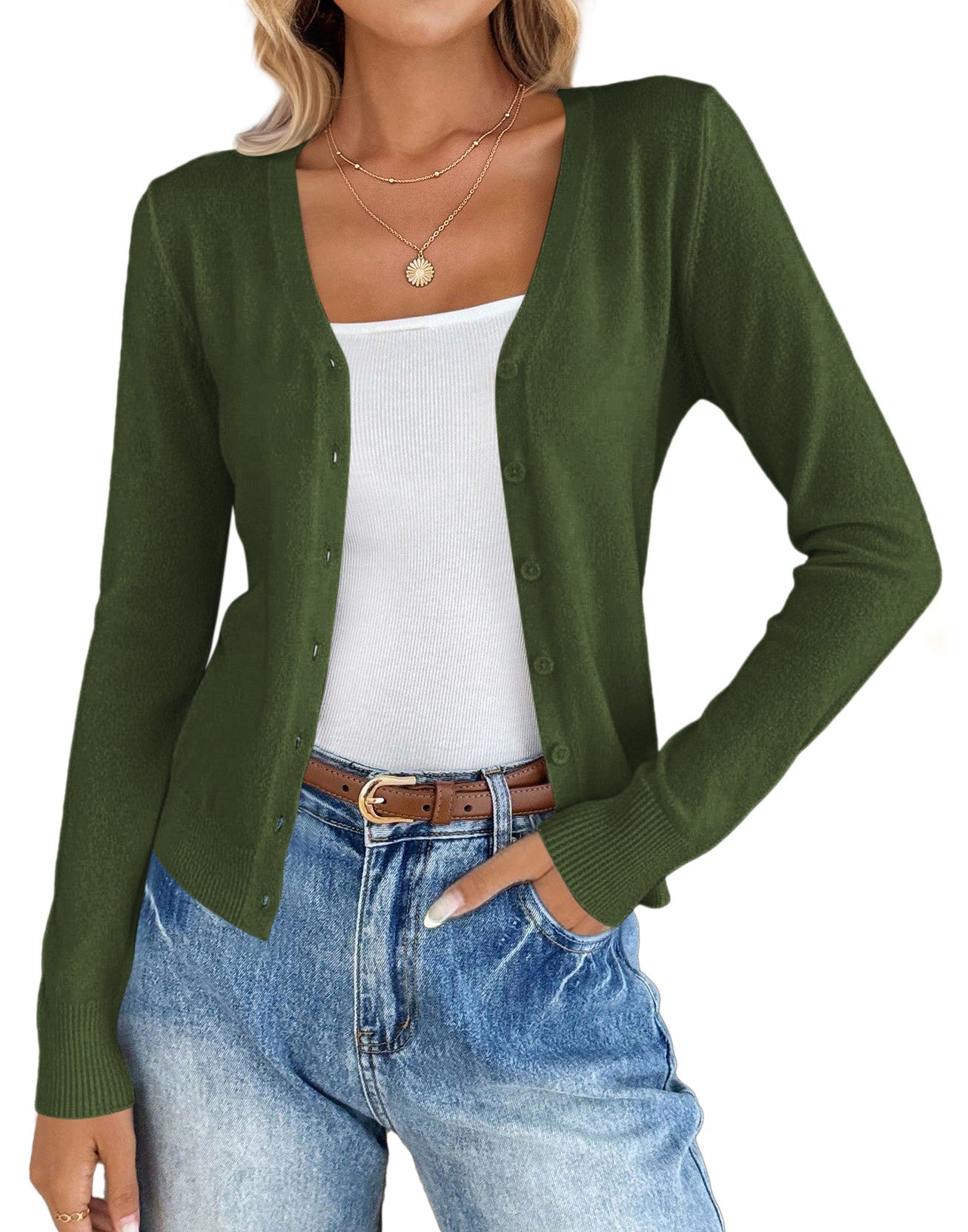 KIRUNDO Lightweight Cardigan Sweaters for Women Long Sleeve Button Up Tops | Soft Sweater Top, Cute V Neck Cardigans, 2026 Fall Winter Open Front Knit Coats, Work Vacation Business Casual Outfits