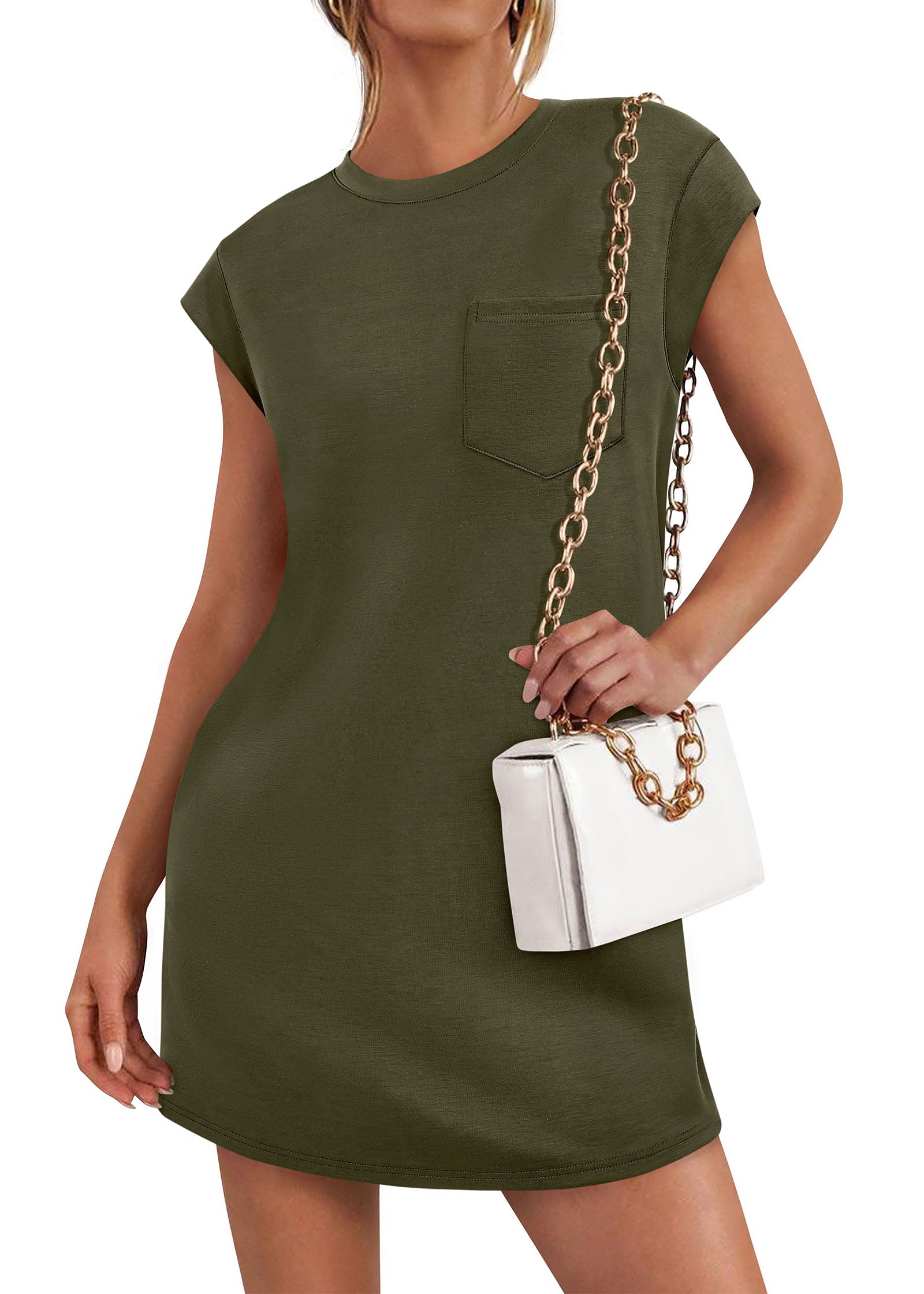 KIRUNDO Summer Mini Tshirt Dress 2026 Cap Sleeve Spring Dresses For Women Loose Casual Crewneck Sundress Beach With Pockets