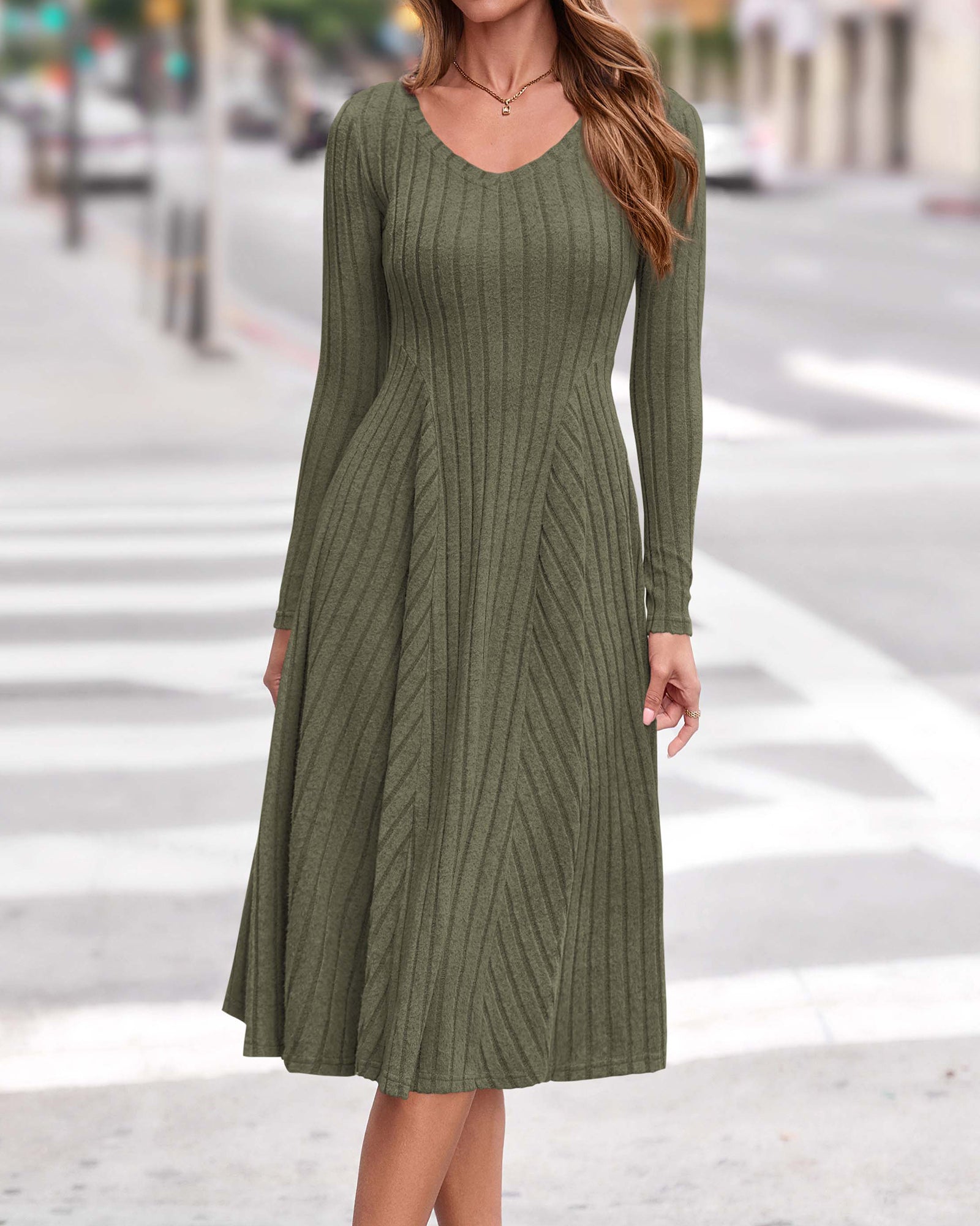 KIRUNDO Women's Fall Long Sleeve Ribbed Knit Sweater Dress