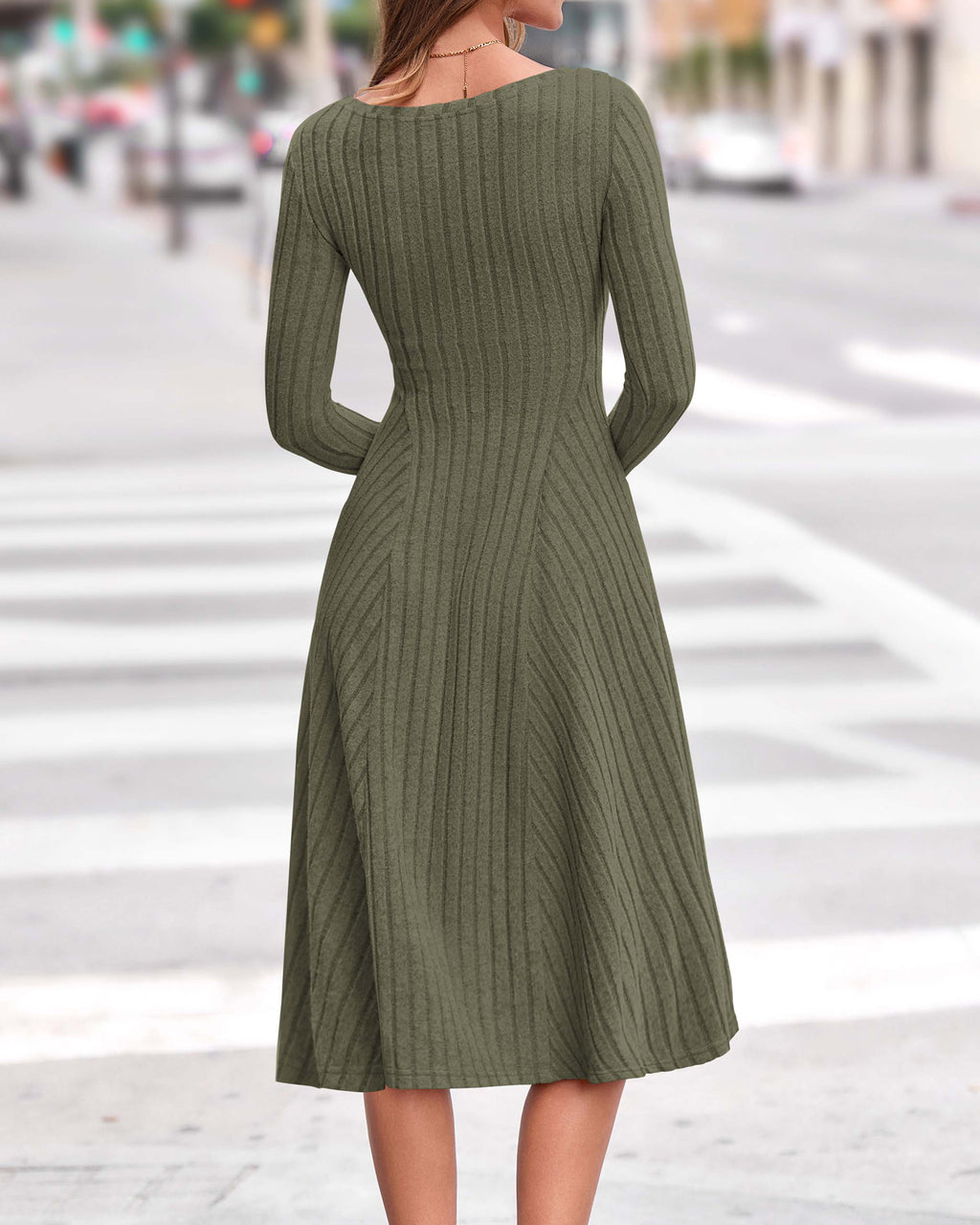 KIRUNDO Women's Fall Long Sleeve Ribbed Knit Sweater Dress