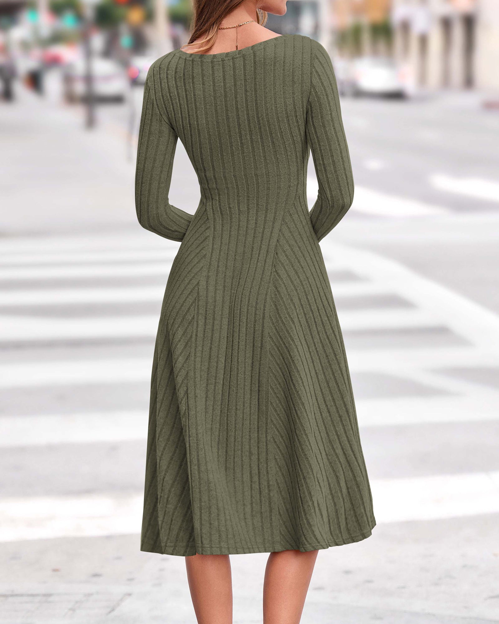 KIRUNDO Women's Fall Long Sleeve Ribbed Knit Sweater Dress