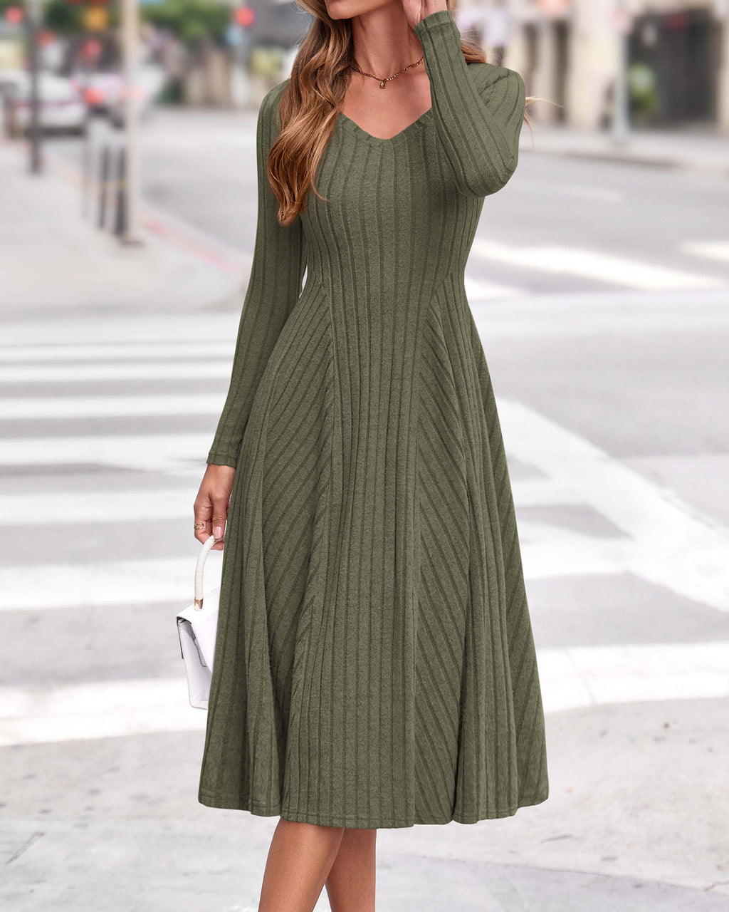 KIRUNDO Women's Fall Long Sleeve Ribbed Knit Sweater Dress