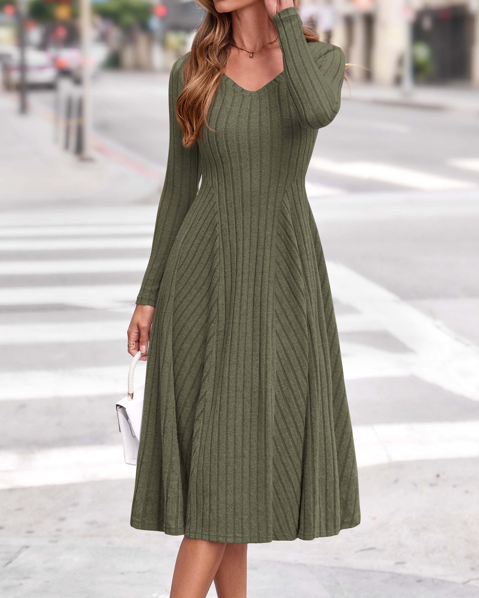KIRUNDO Women's Fall Long Sleeve Ribbed Knit Sweater Dress