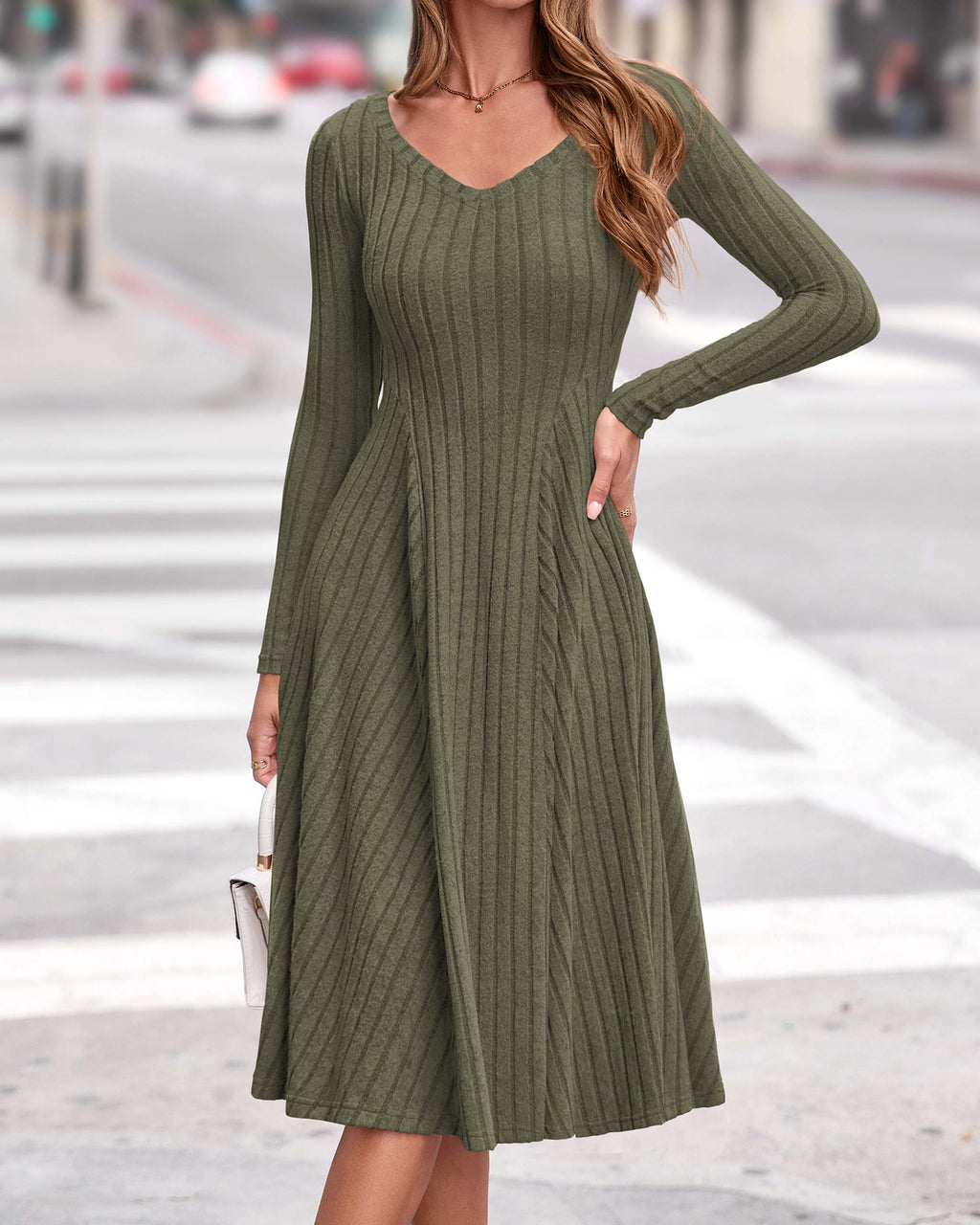 KIRUNDO Women's Fall Long Sleeve Ribbed Knit Sweater Dress