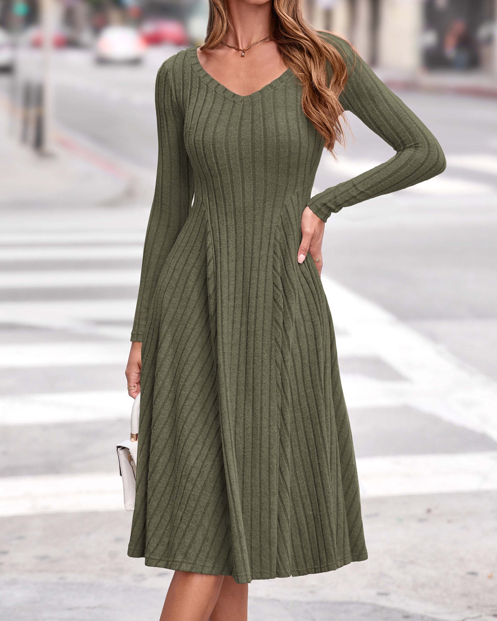 KIRUNDO Women's Fall Long Sleeve Ribbed Knit Sweater Dress