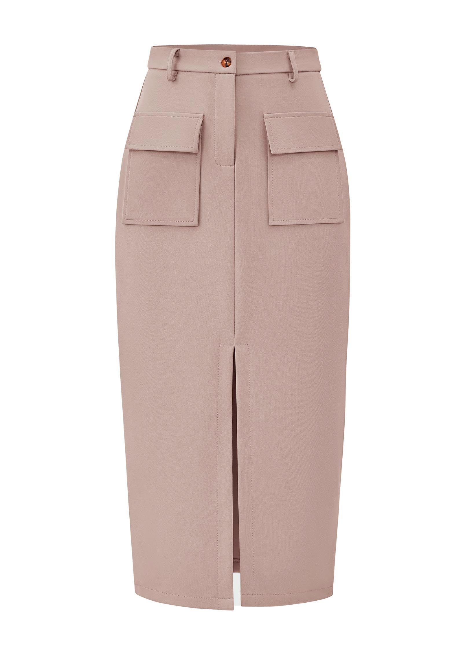 KIRUNDO Midi Skirts for Women Spring Summer High Waisted Cargo Trendy Pencil Slit Dressy Casual Business Work Long Skirt
