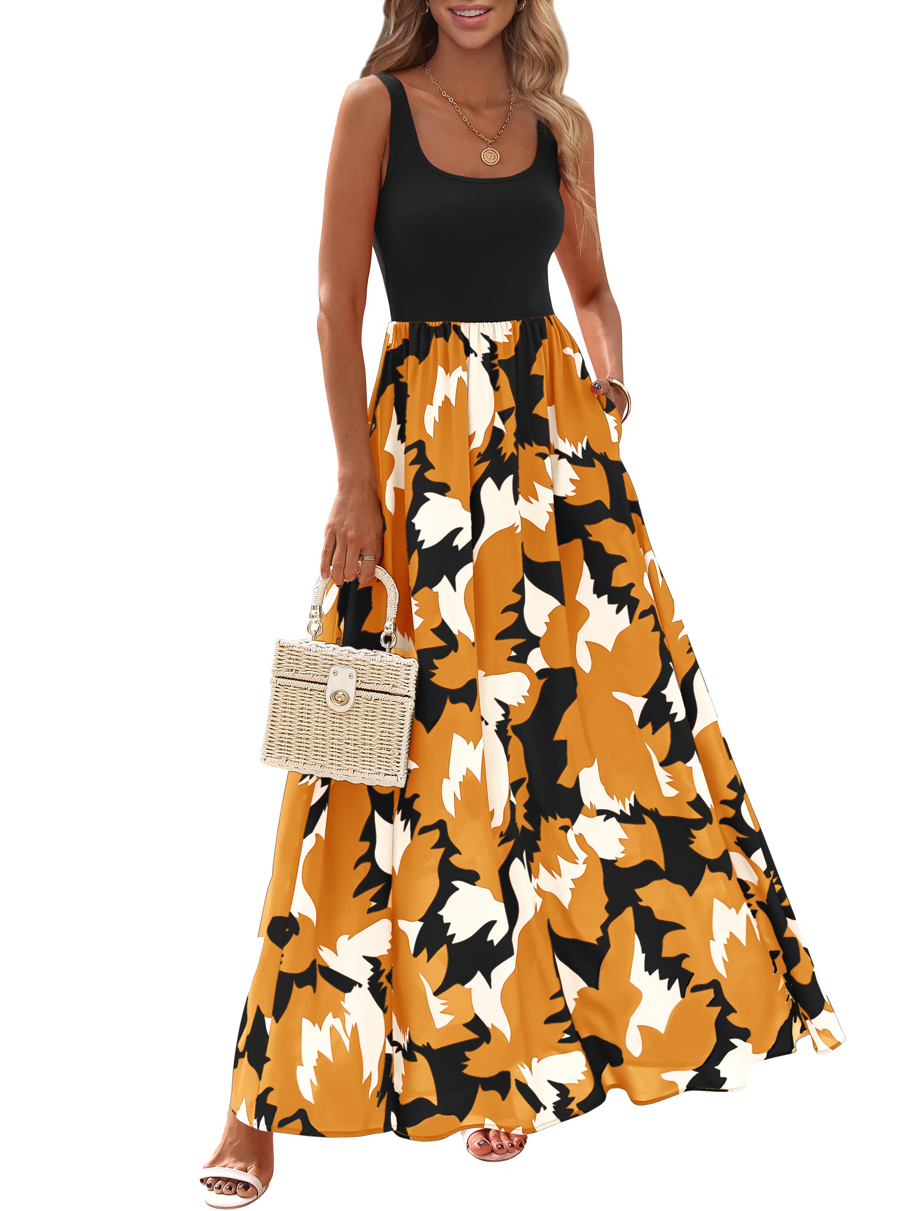 KIRUNDO Women Summer Sleeveless Boho Floral Maxi Dress 2026 Scoop Neck Tank A Line Flowy Beach Vacation Resort Wear Sundress