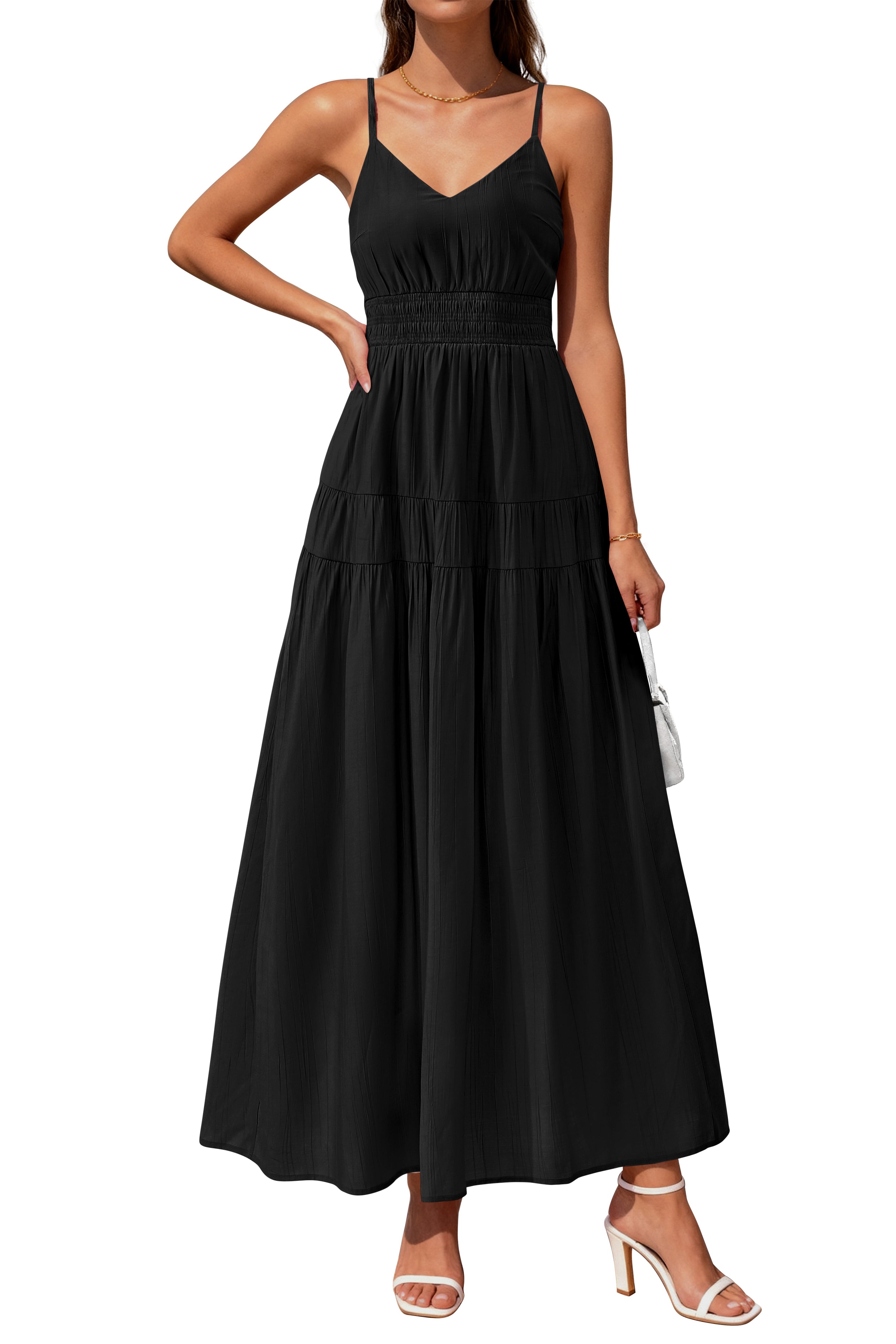 KIRUNDO Summer Dresses for Women Spaghetti Strap Sleeveless High Waist Flowy Boho Maxi Dress Beach Vacation Long Sundress