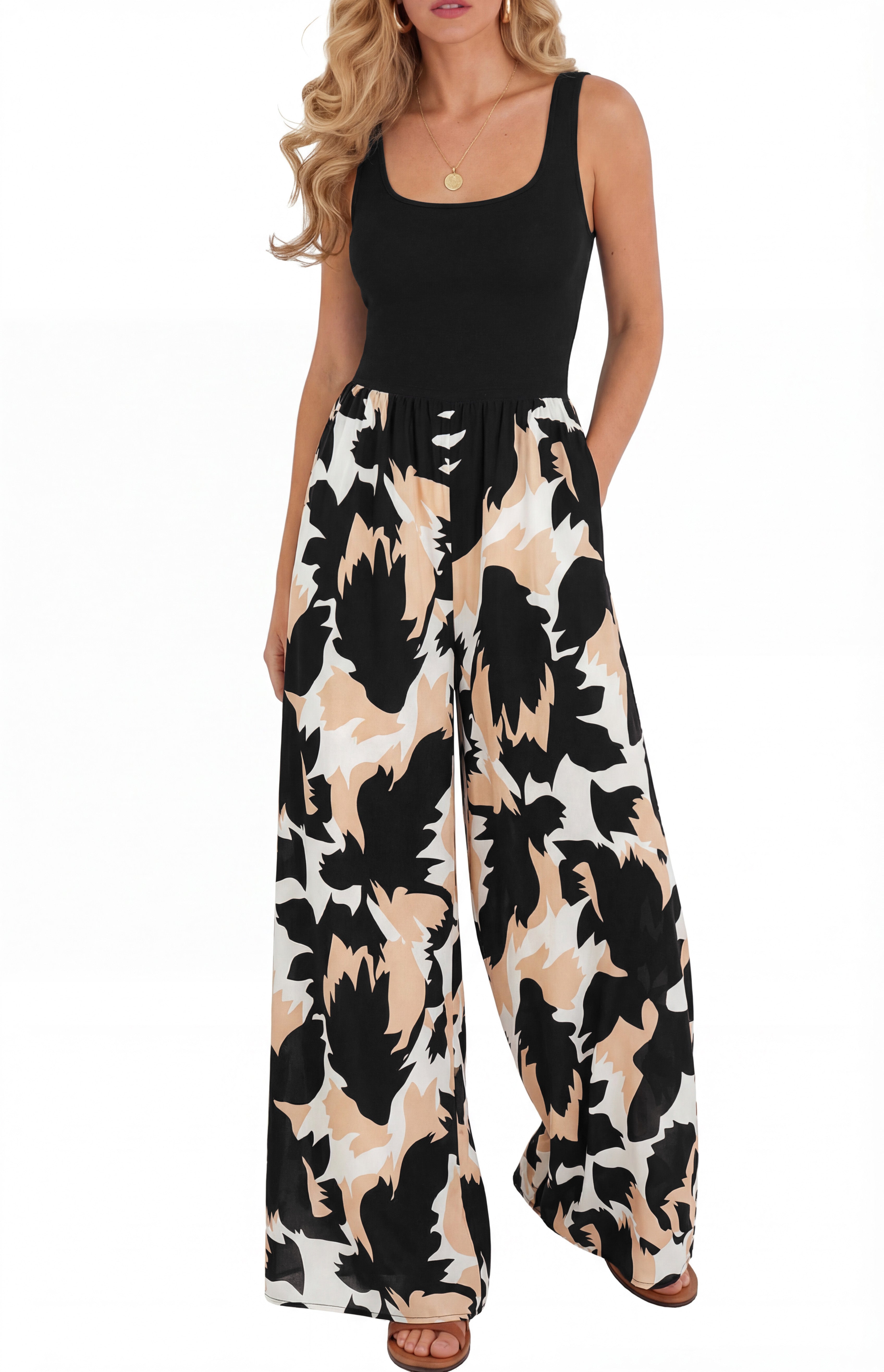 KIRUNDO Jumpsuits for Women Dressy 2026 Summer One Piece Sleeveless Boho Floral Wide Leg Romper Beach Vacation Cruise Outfits