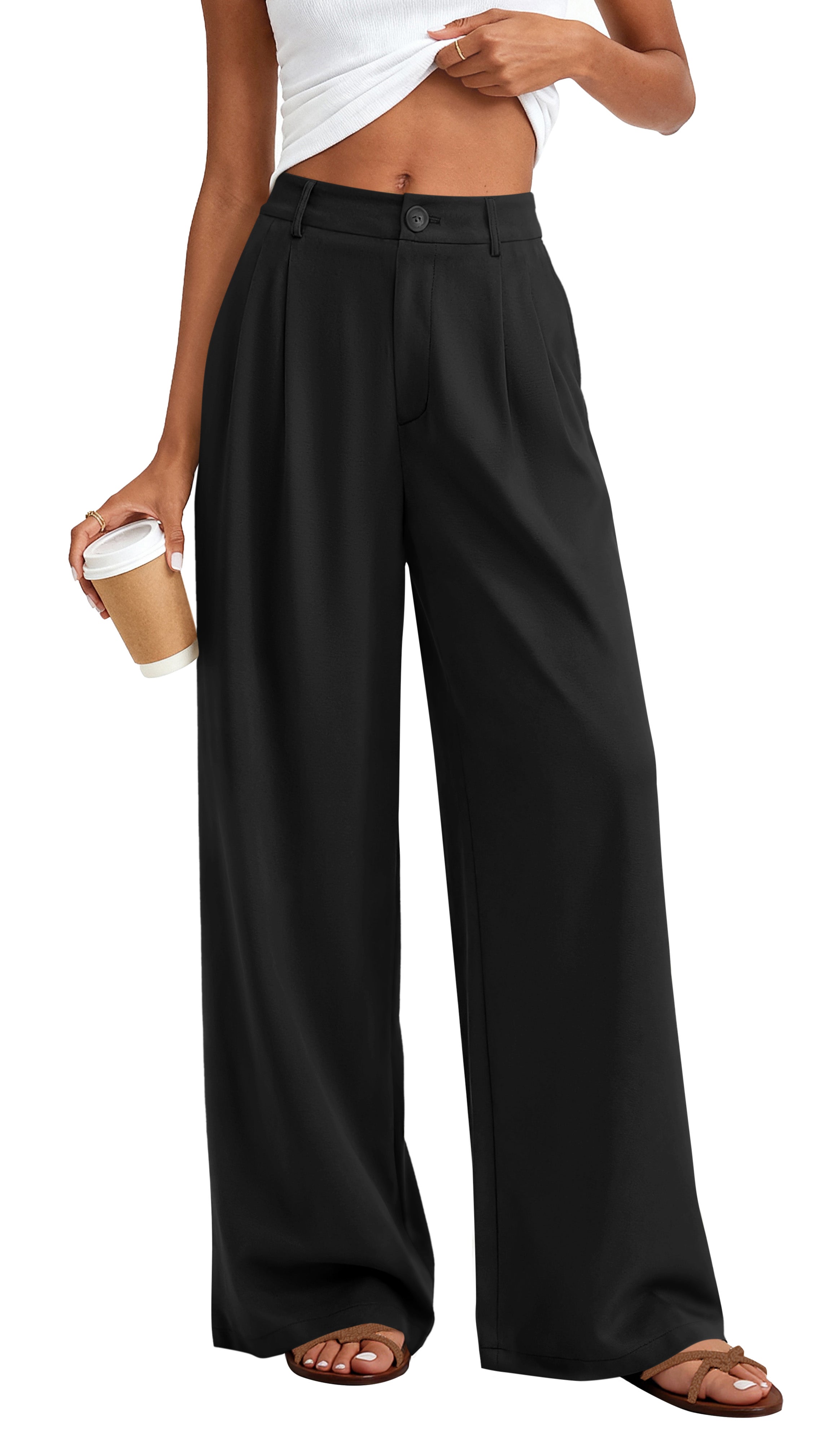 KIRUNDO Dress Pants Women 2026 Summer Palazzo Wide Leg Trousers Flowy High Waisted Business Casual Slacks For Work Pockets