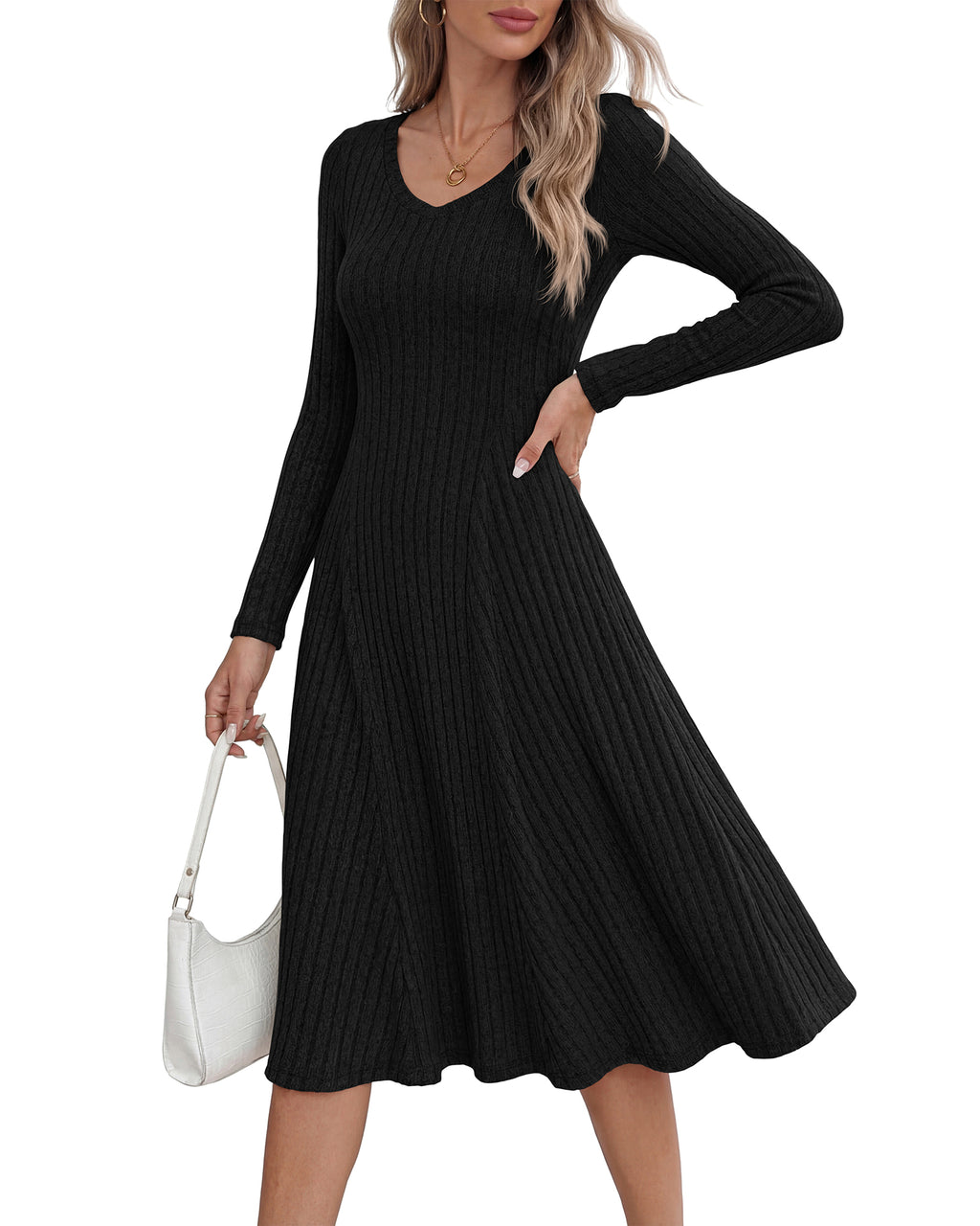 KIRUNDO Women's Fall Long Sleeve Ribbed Knit Sweater Dress