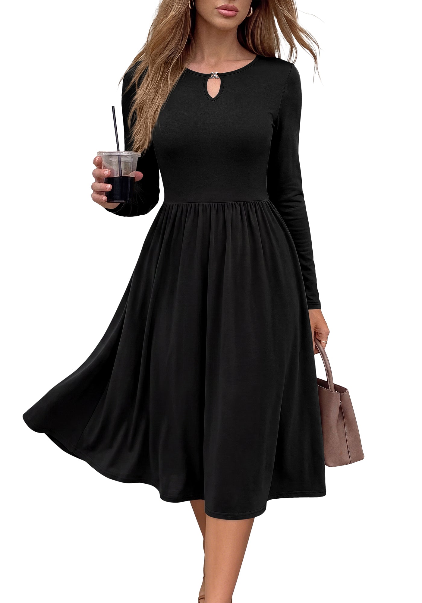 KIRUNDO Midi Dresses for Women 2026 Fall Empire Waist Flowy A Line Dress