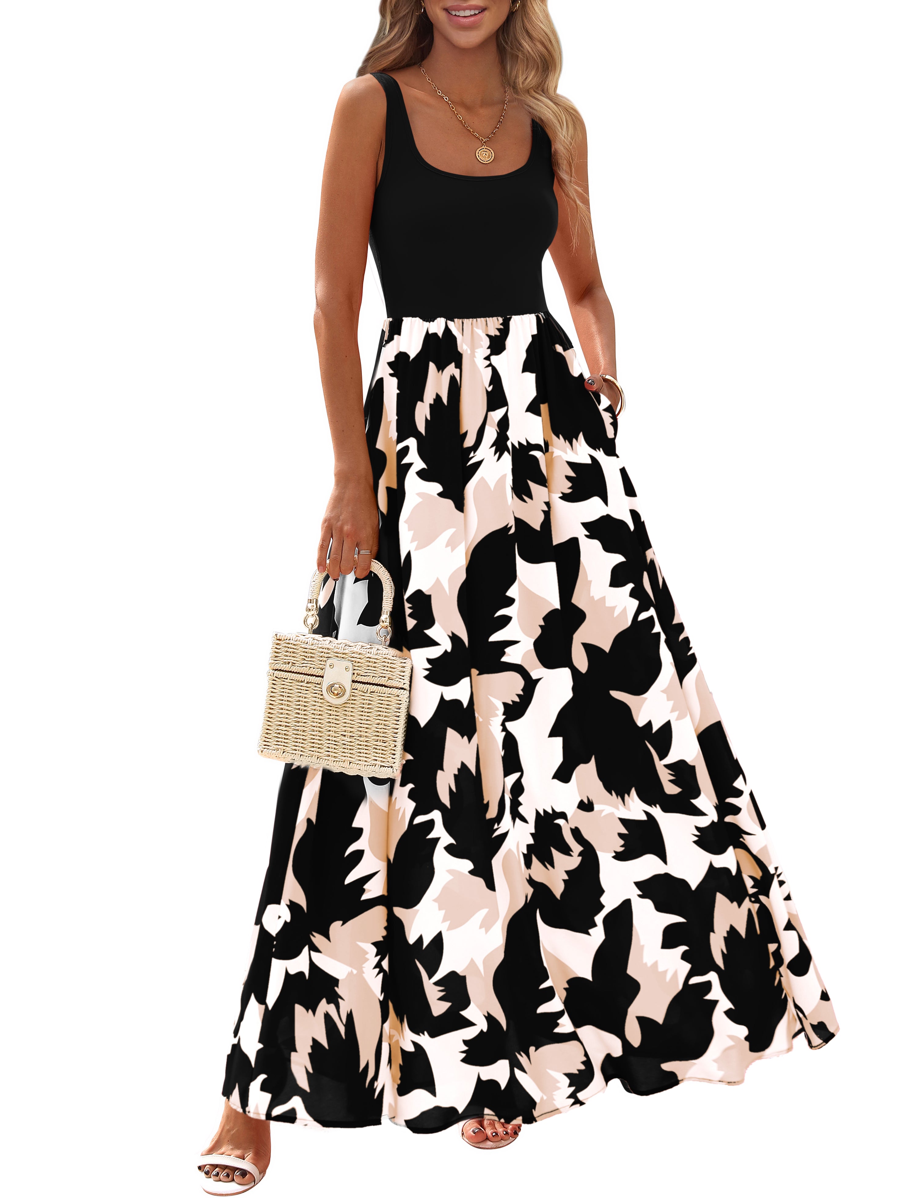 KIRUNDO Women Summer Sleeveless Boho Floral Maxi Dress 2026 Scoop Neck Tank A Line Flowy Beach Vacation Resort Wear Sundress
