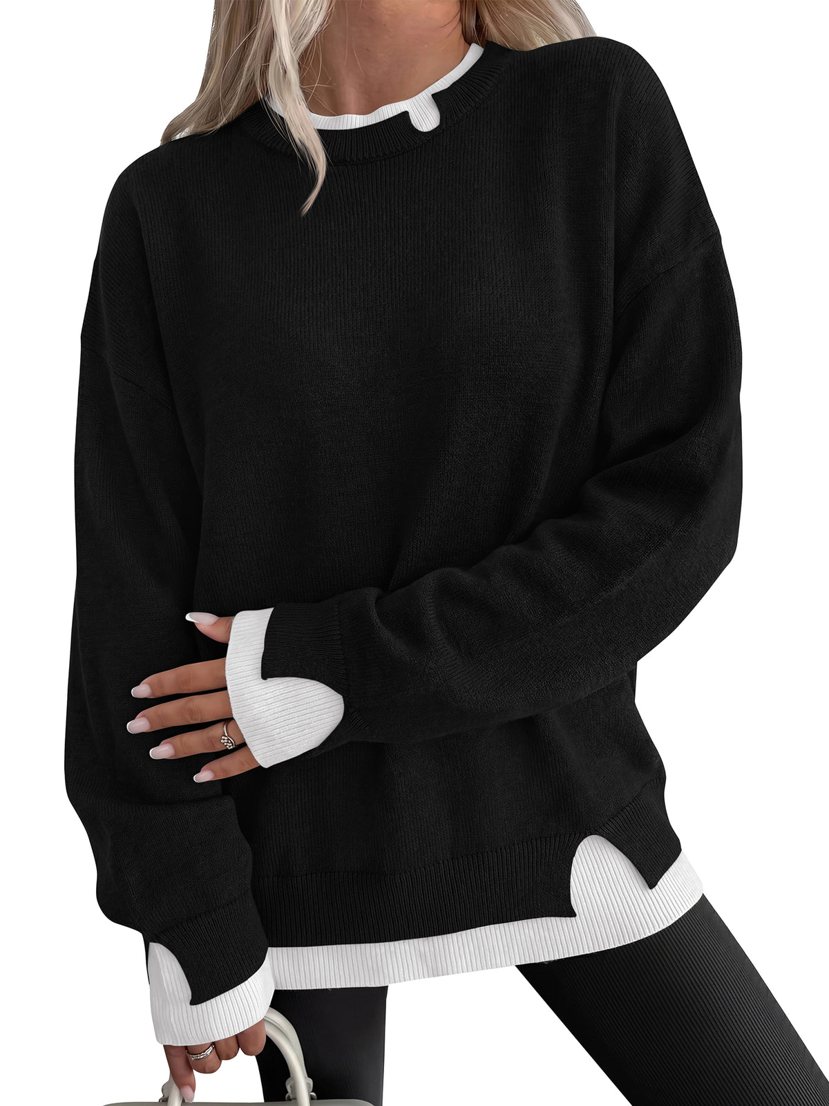 KIRUNDO Fall Sweaters For Women 2026 Patchwork Pullover Long Sleeve Tops