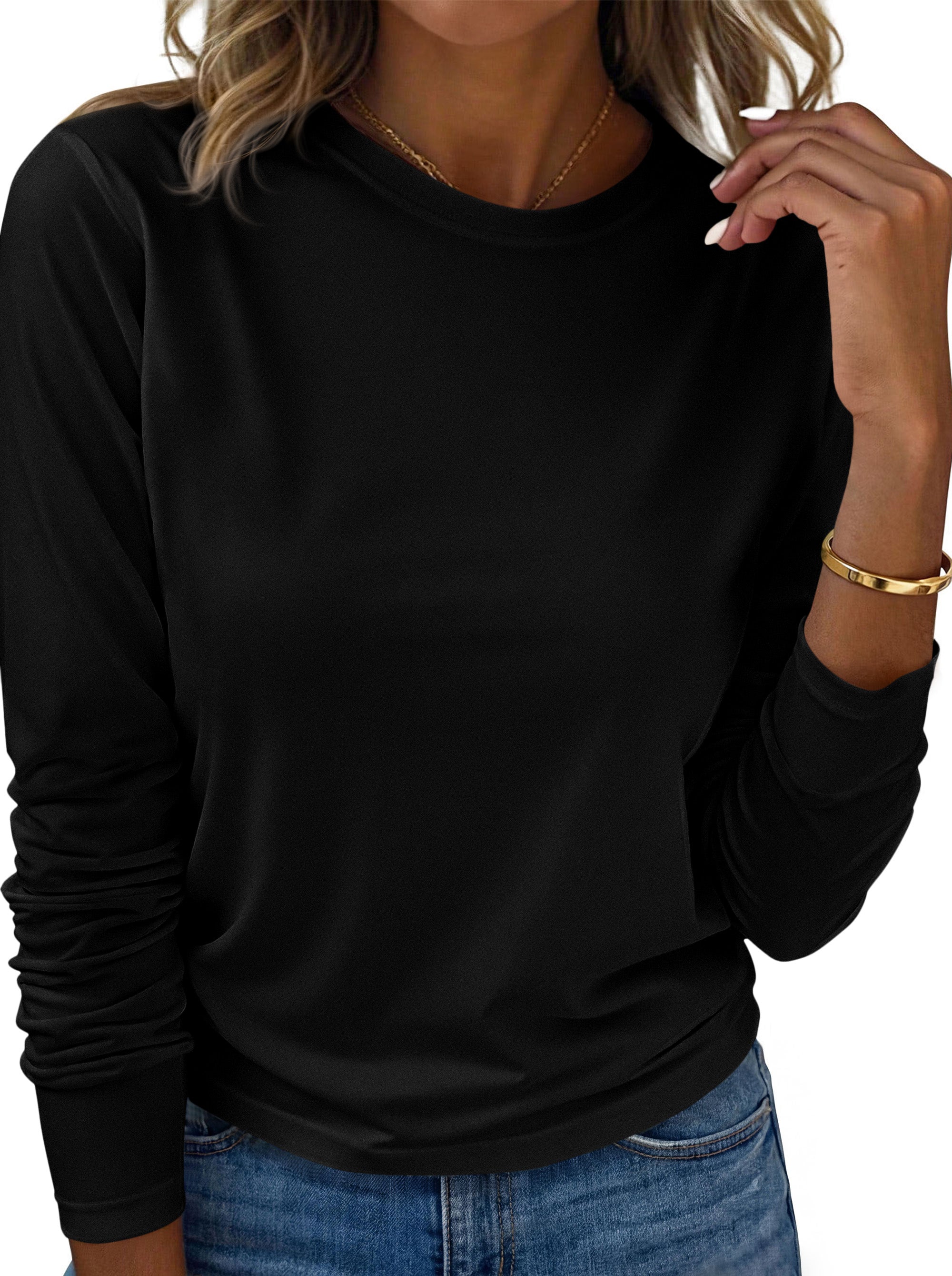 KIRUNDO Womens Long Sleeve Shirts Fall Fashion 2026 Crewneck Casual T Shirt Soft Knit Basic Tee Workout Going Out Tops