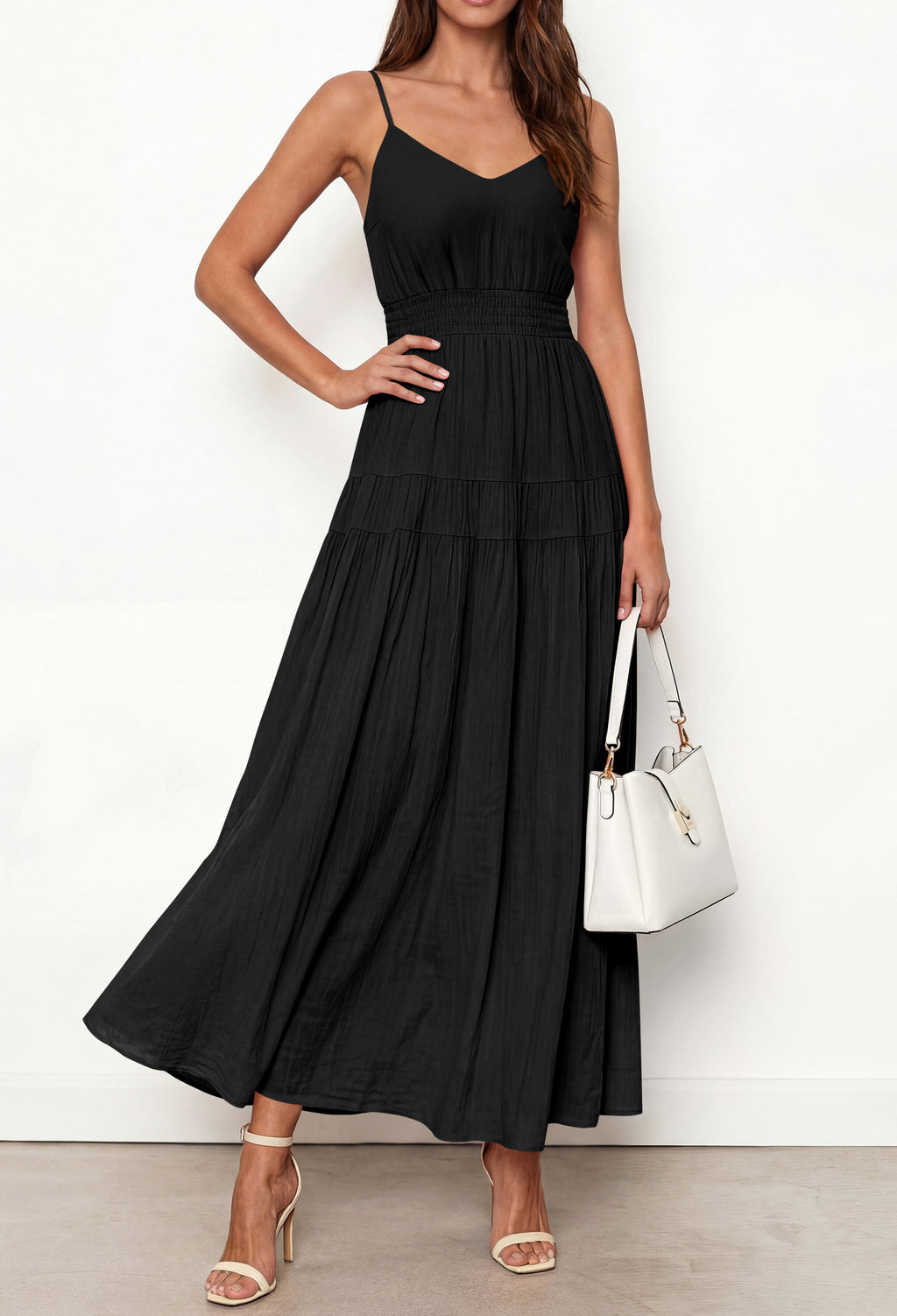KIRUNDO Summer Dresses for Women Spaghetti Strap Sleeveless High Waist Flowy Boho Maxi Dress Beach Vacation Long Sundress