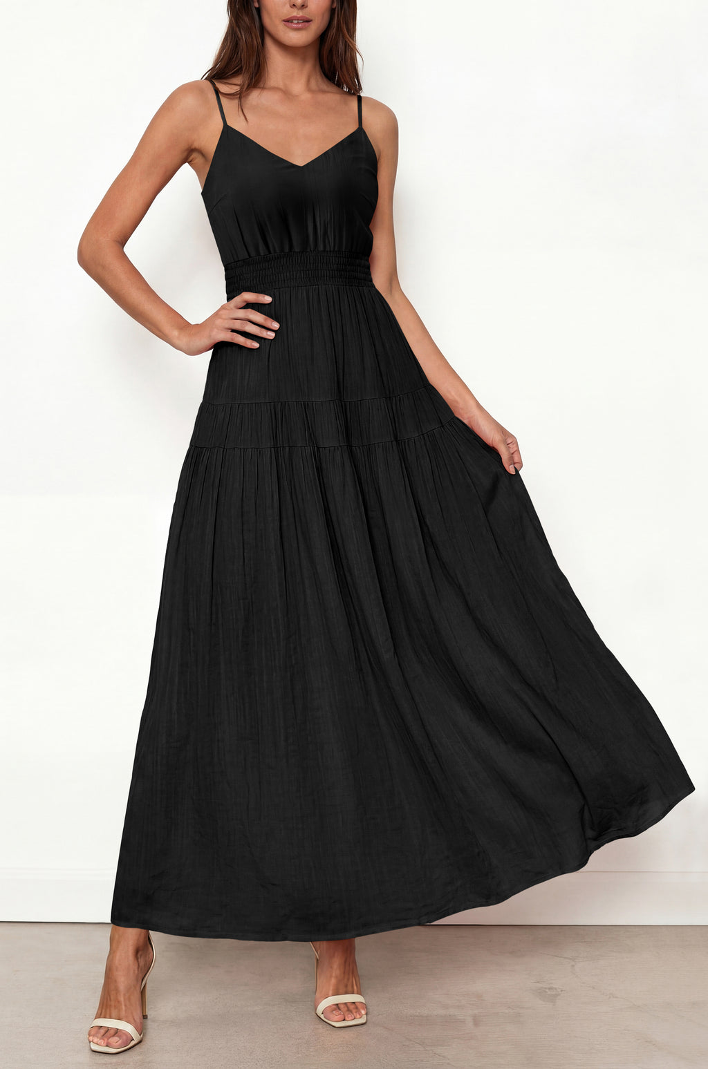 KIRUNDO Summer Dresses for Women Spaghetti Strap Sleeveless High Waist Flowy Boho Maxi Dress Beach Vacation Long Sundress