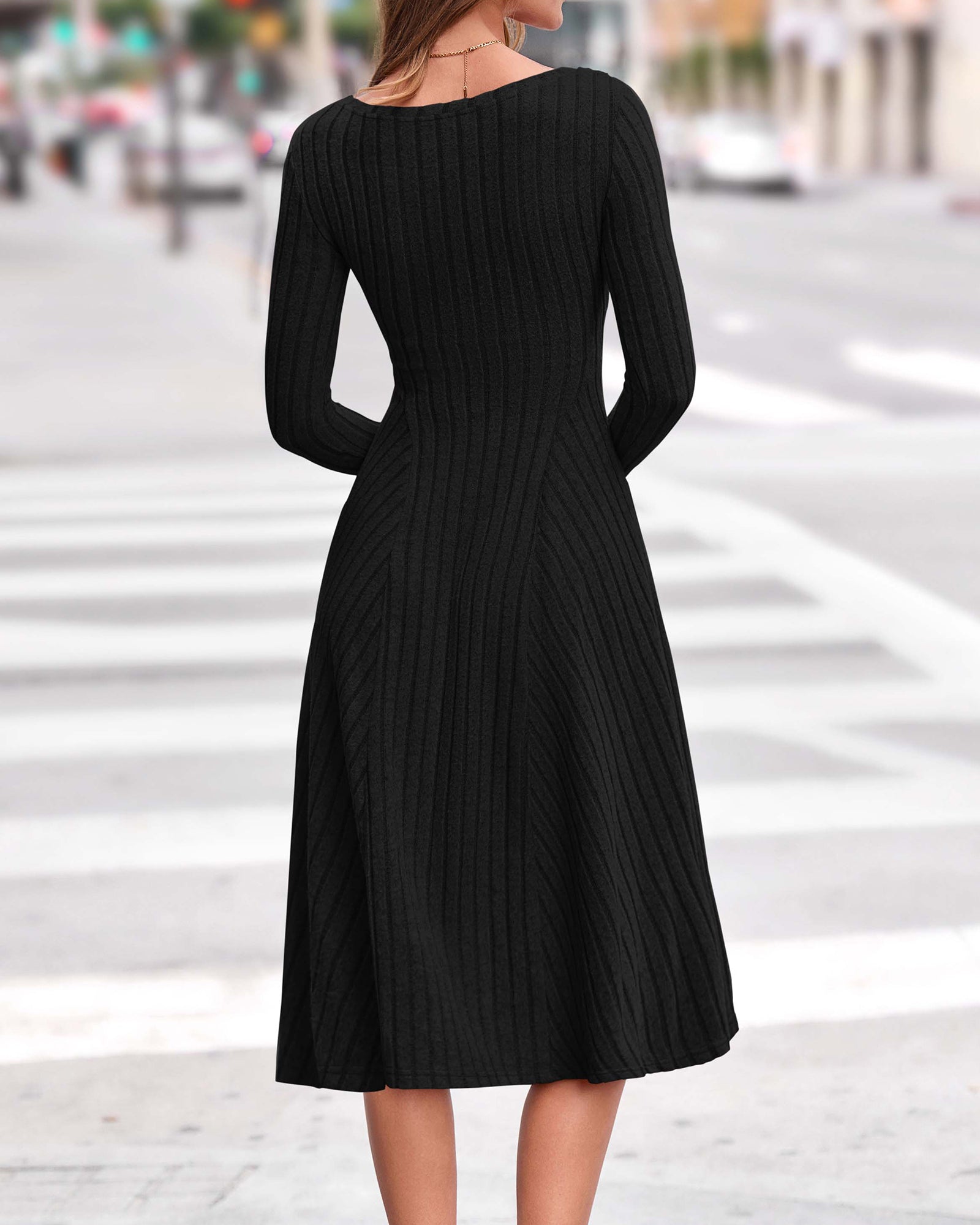 KIRUNDO Women's Fall Long Sleeve Ribbed Knit Sweater Dress