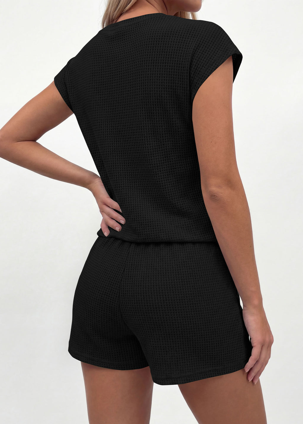 KIRUNDO 2 Piece Sets For Women 2026 Summer Waffle Knit Cap Sleeve Lounge Set Casual Travel Vacation Outfits With Shorts